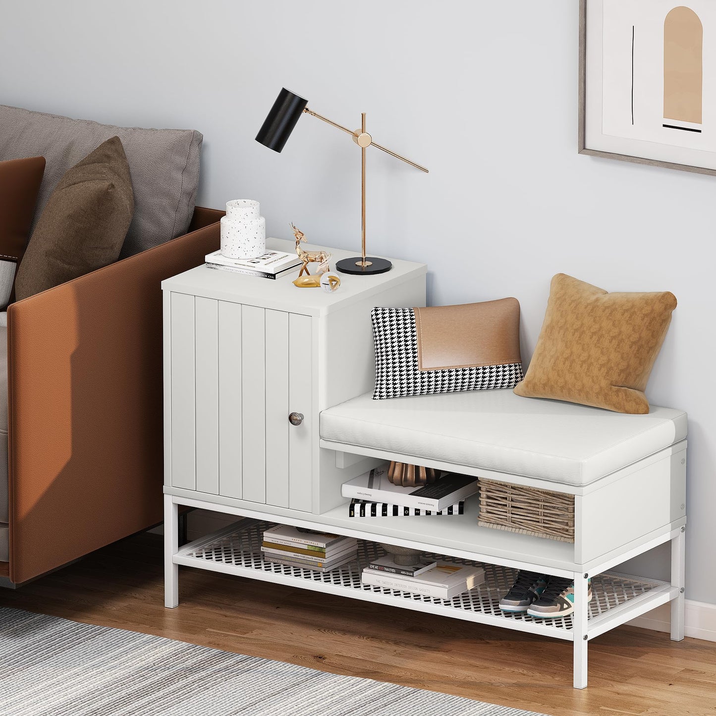 AWQM Modern Shoe Stool with Removable Upholstery and Cabinet Entryway Stool