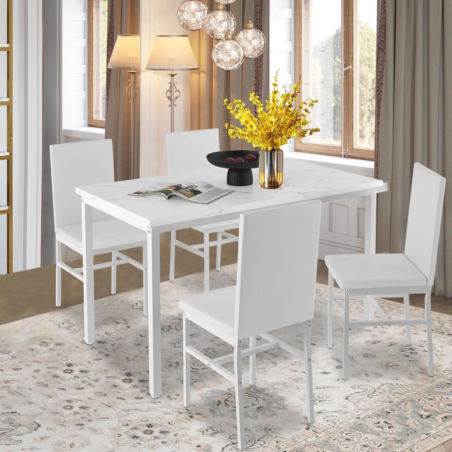 AWQM Modern Style Faux Marble Velvet Chairs Dining Table for 4