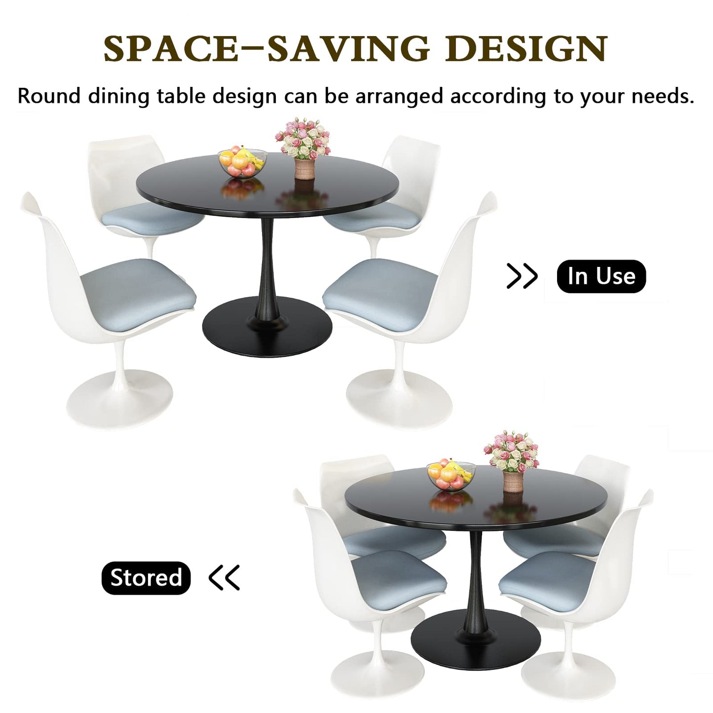 AWQM Modern Marble Round Dining Table for 4-6 People