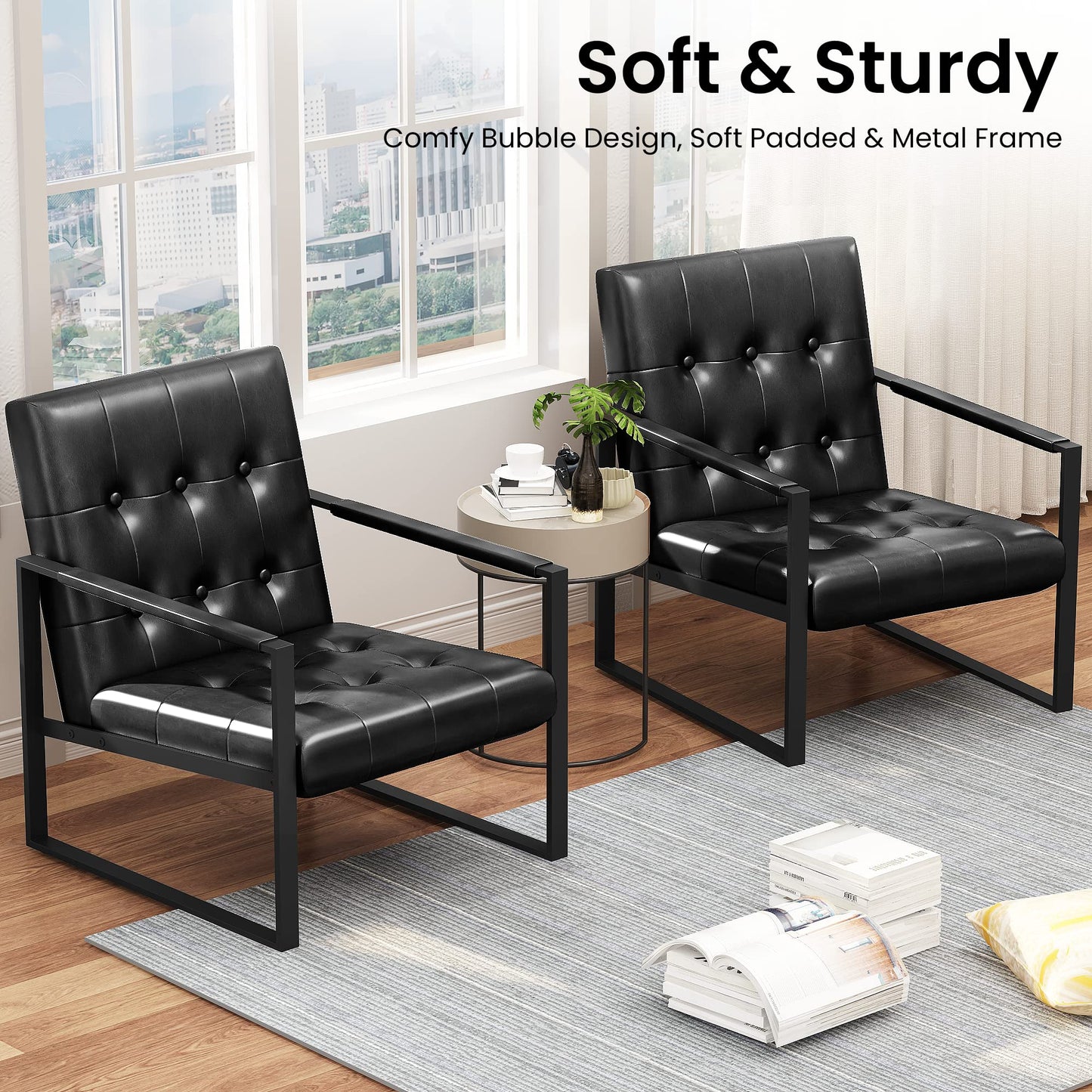 AWQM Mid-Century Armrest Tufted Faux Leather Upholstered Chair