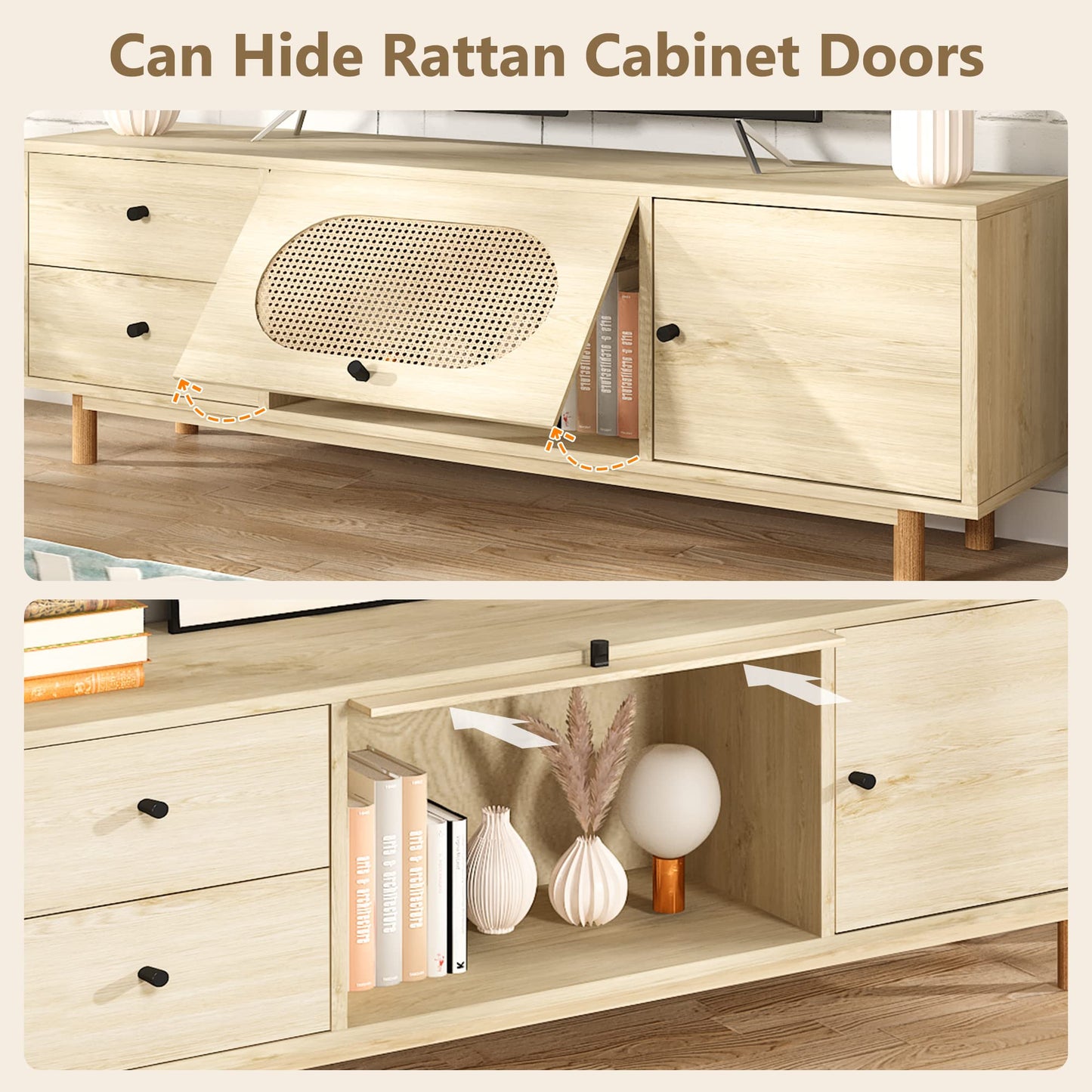 AWQM Rattan Door Boho TV Stand