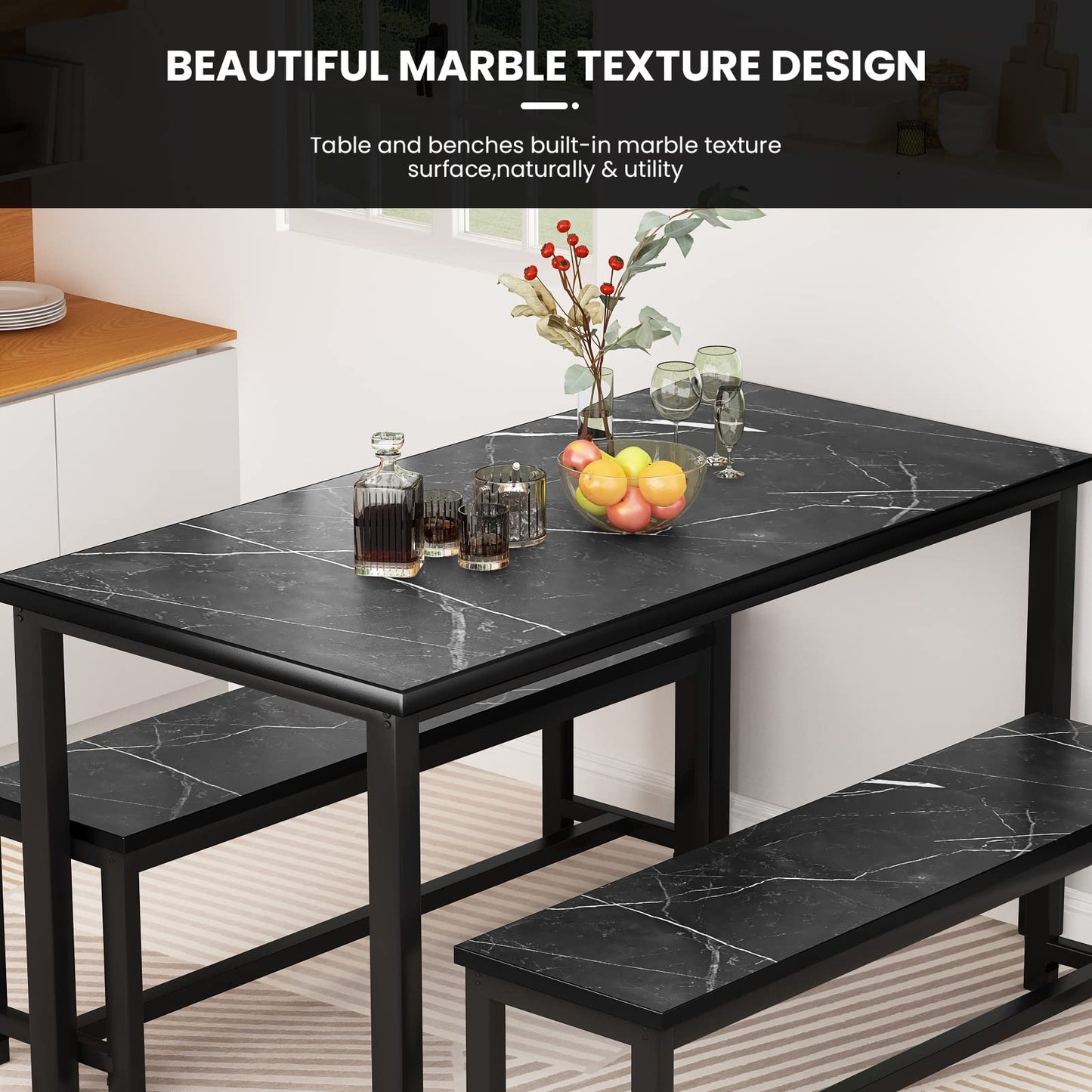 AWQM 47" Dining Table with Bench, Dining Table Set for 4-6 People