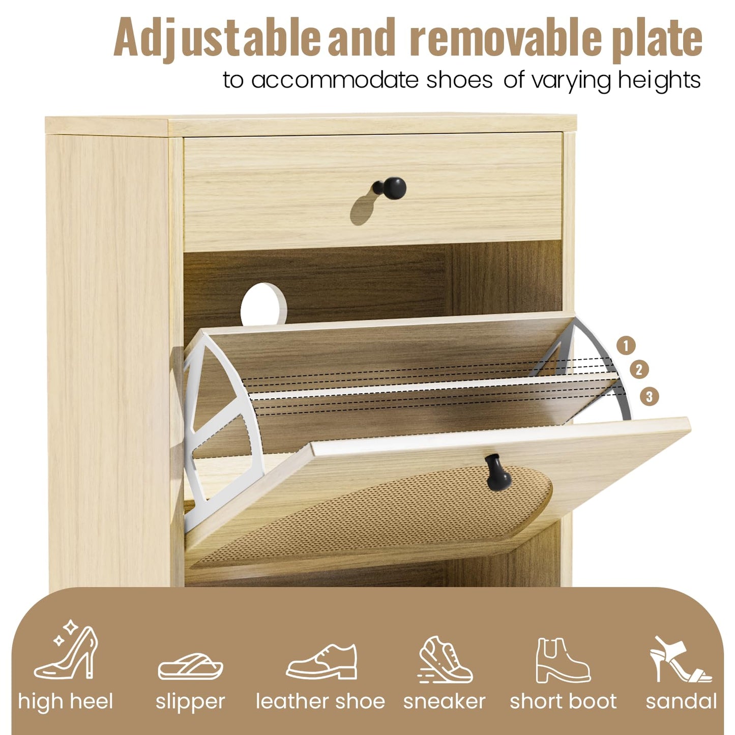 AWQM natural rattan shoe cabinet corridor freestanding shoe rack