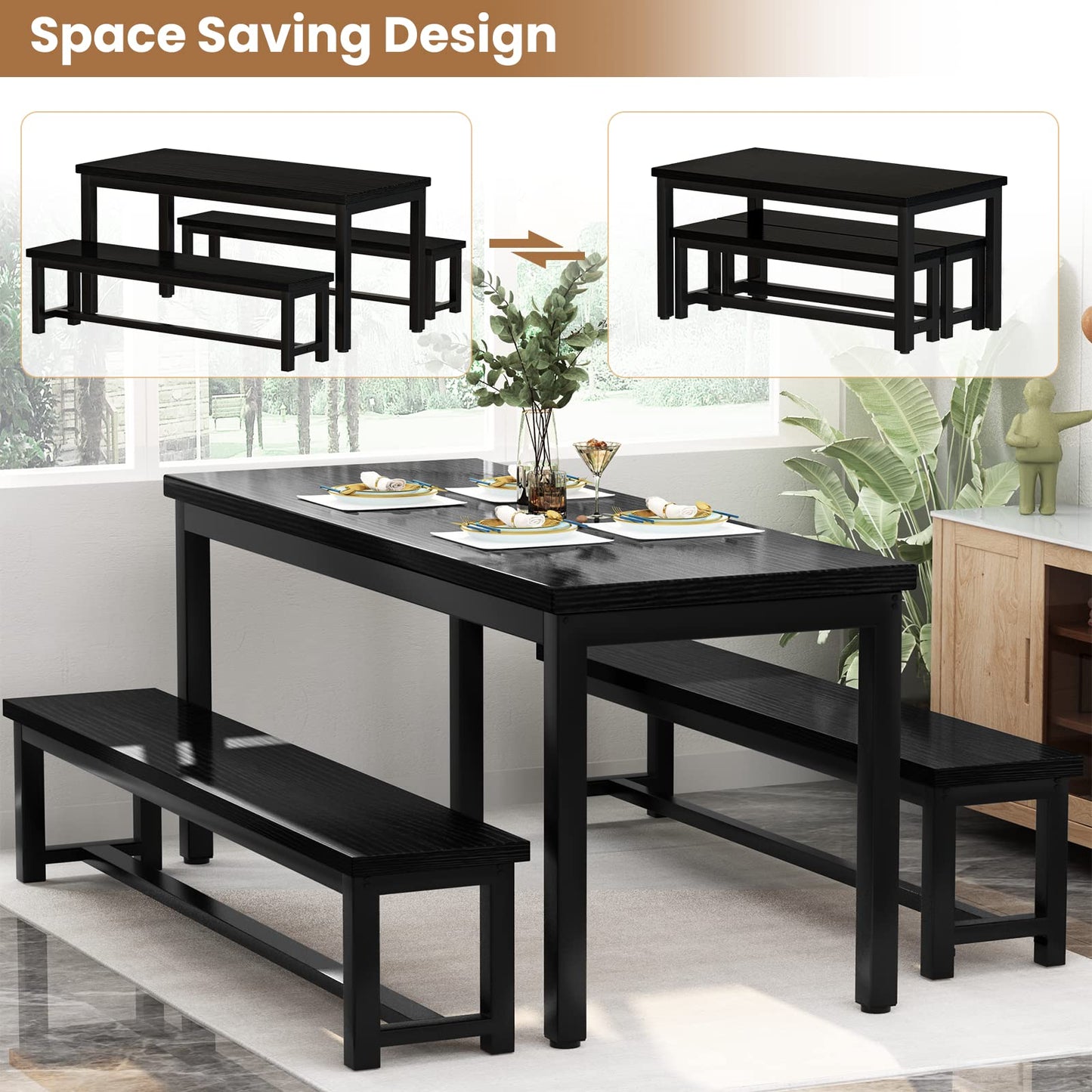 AWQM Industrial Wooden Kitchen Dining Set Dining Table for 2-4 People