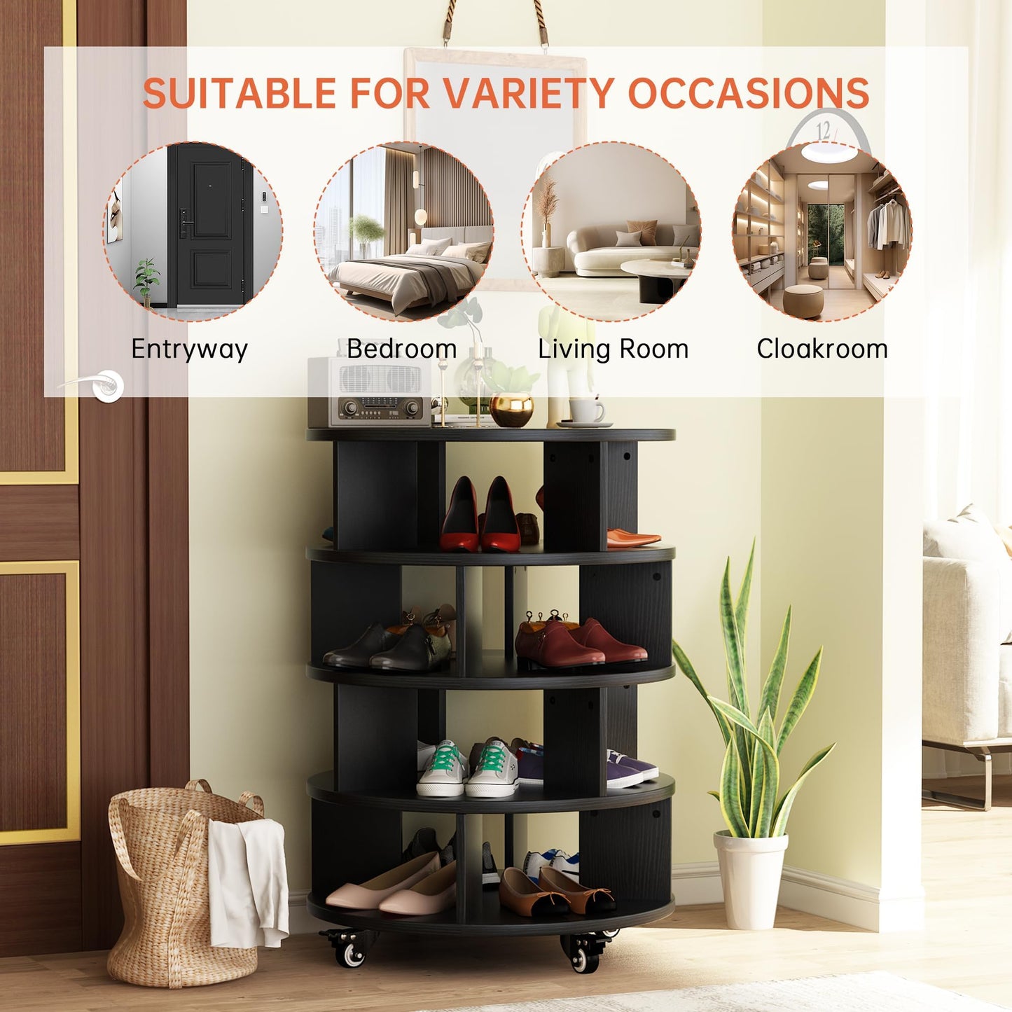 AWQM 4-Shelf Rotating Freestanding Shoe Cabinet 360° Rotating Shoe Rack Tower