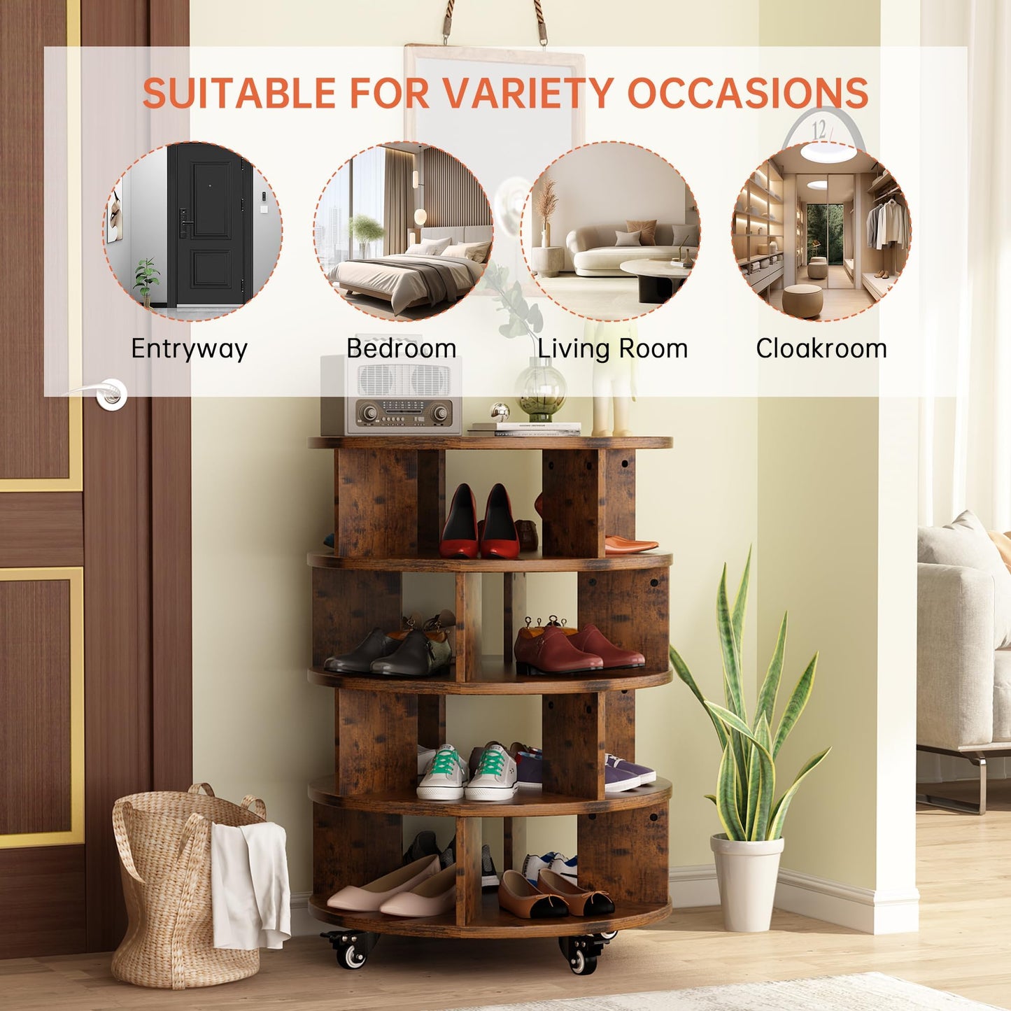 AWQM 4-Shelf Rotating Freestanding Shoe Cabinet 360° Rotating Shoe Rack Tower