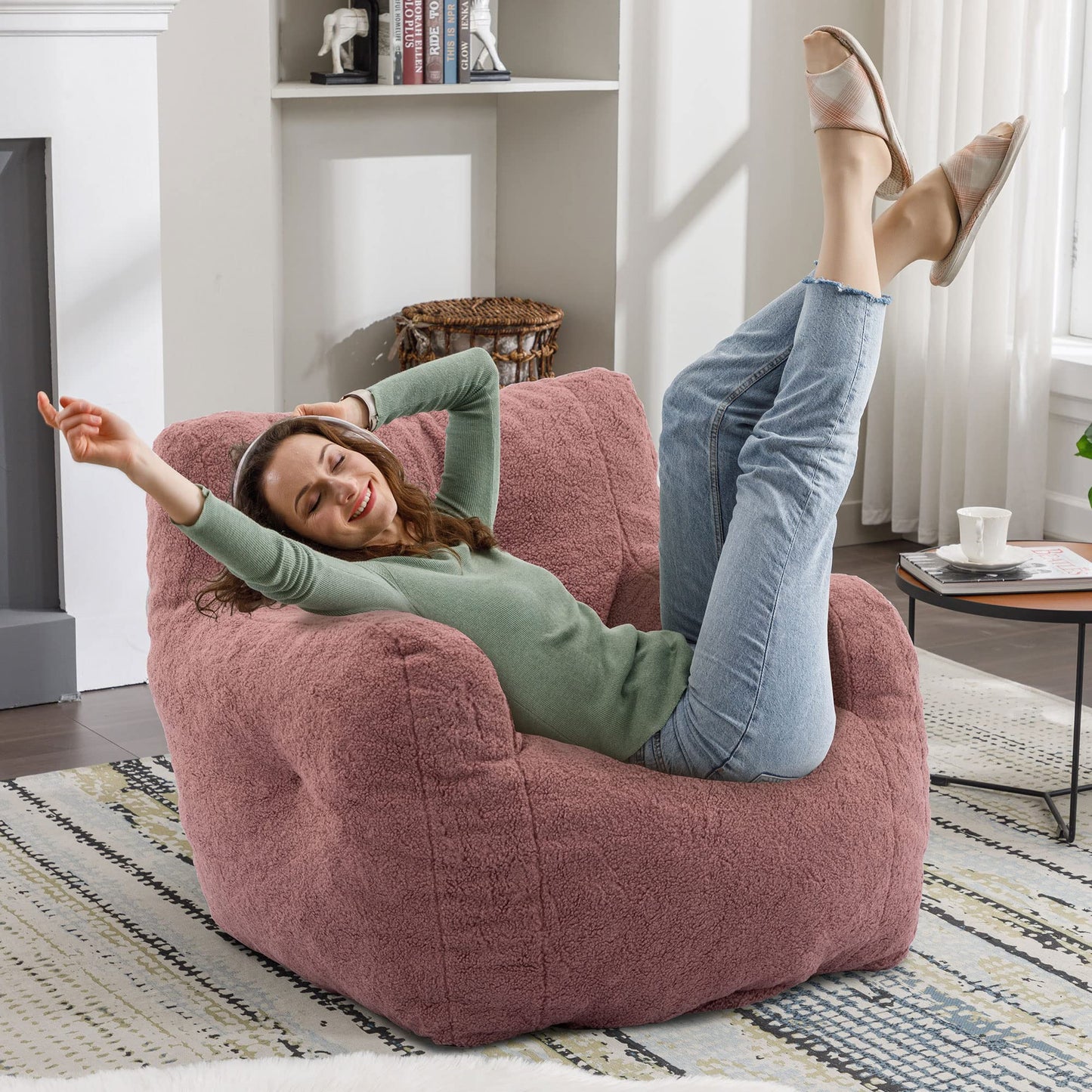 AWQM Fluffy Lazyboy Bean Bag Chair Padded Tufted Upholstered Bean Bag Chair