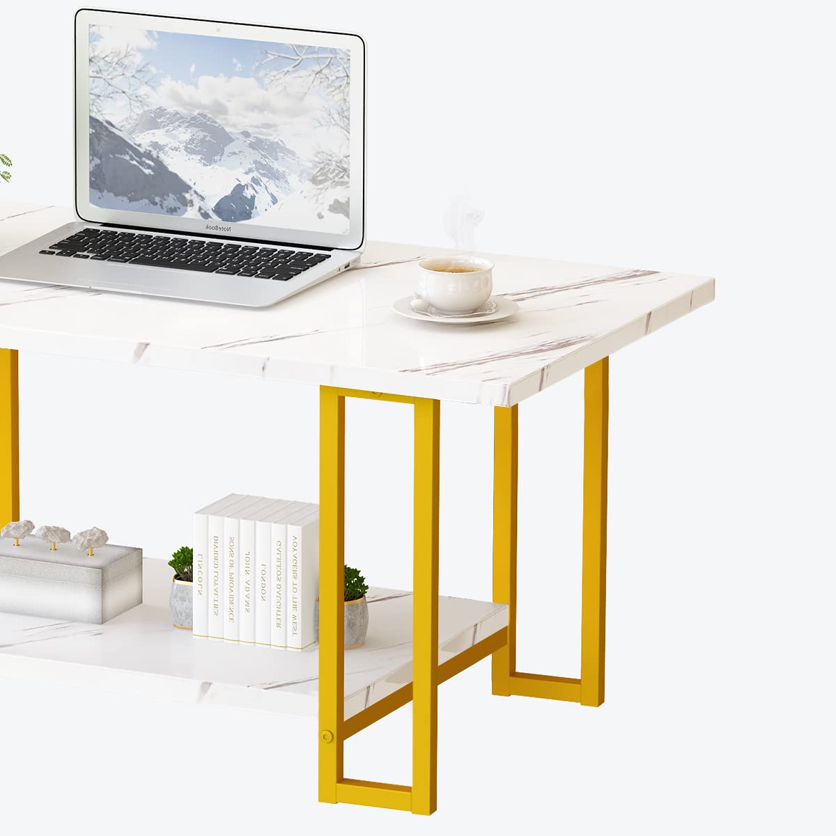 AWQM Marble Coffee Table, Faux Marble Top Rectangular Coffee Table