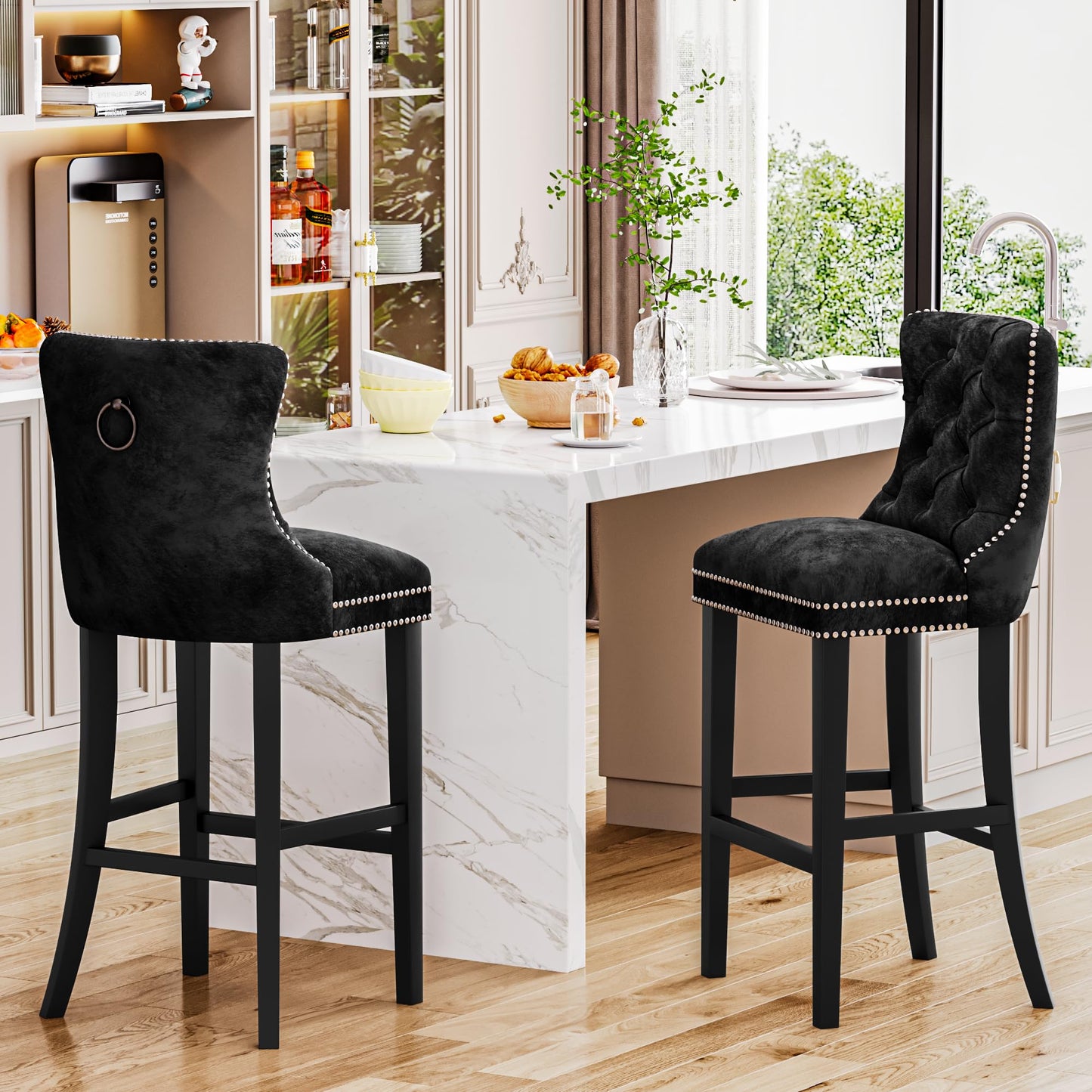 AWQM Velvet Tufted Counter Height Bar Stool Set of 4