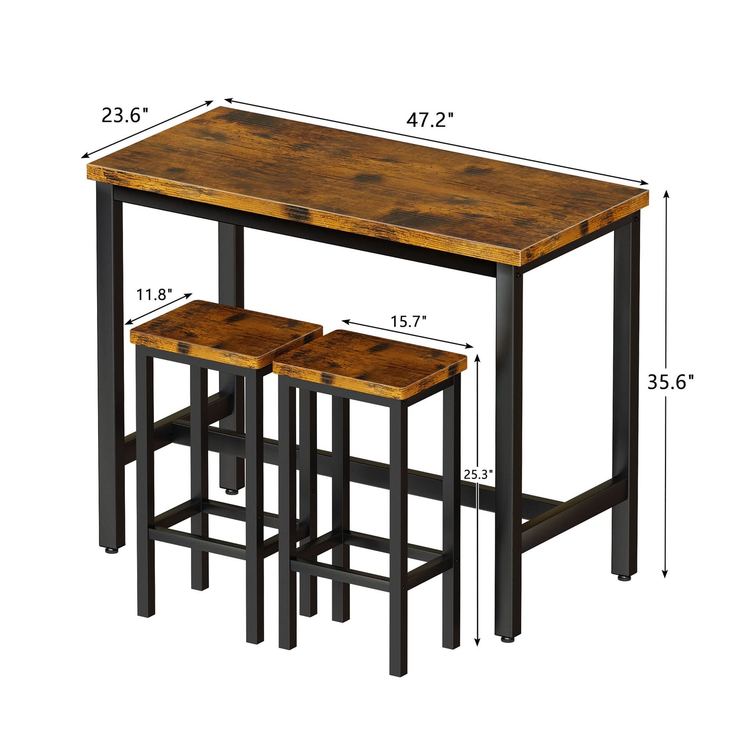 AWQM Bar Table Set, 47.2-inch Bar Table and 2 Stools