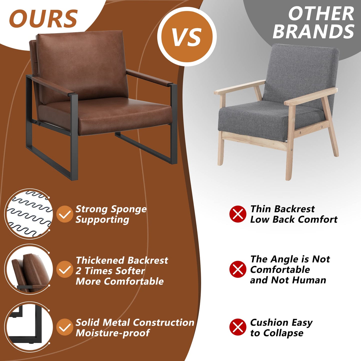 AWQM Leather Sofa Chair Thickened Upholstered Backrest Single Sofa Chair
