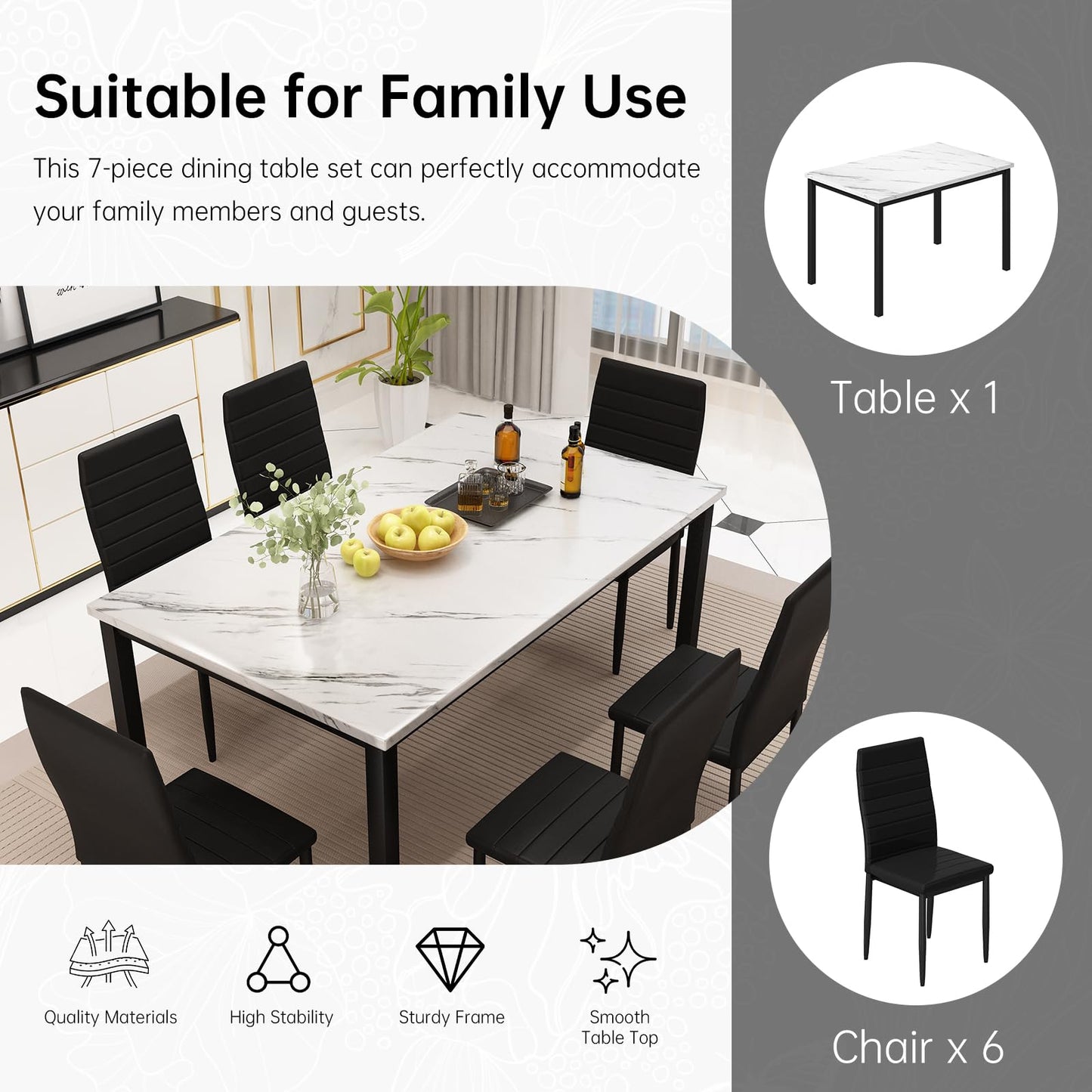 AWQM  Artificial Marble Dining Table Set 6-Person Dining Table Set