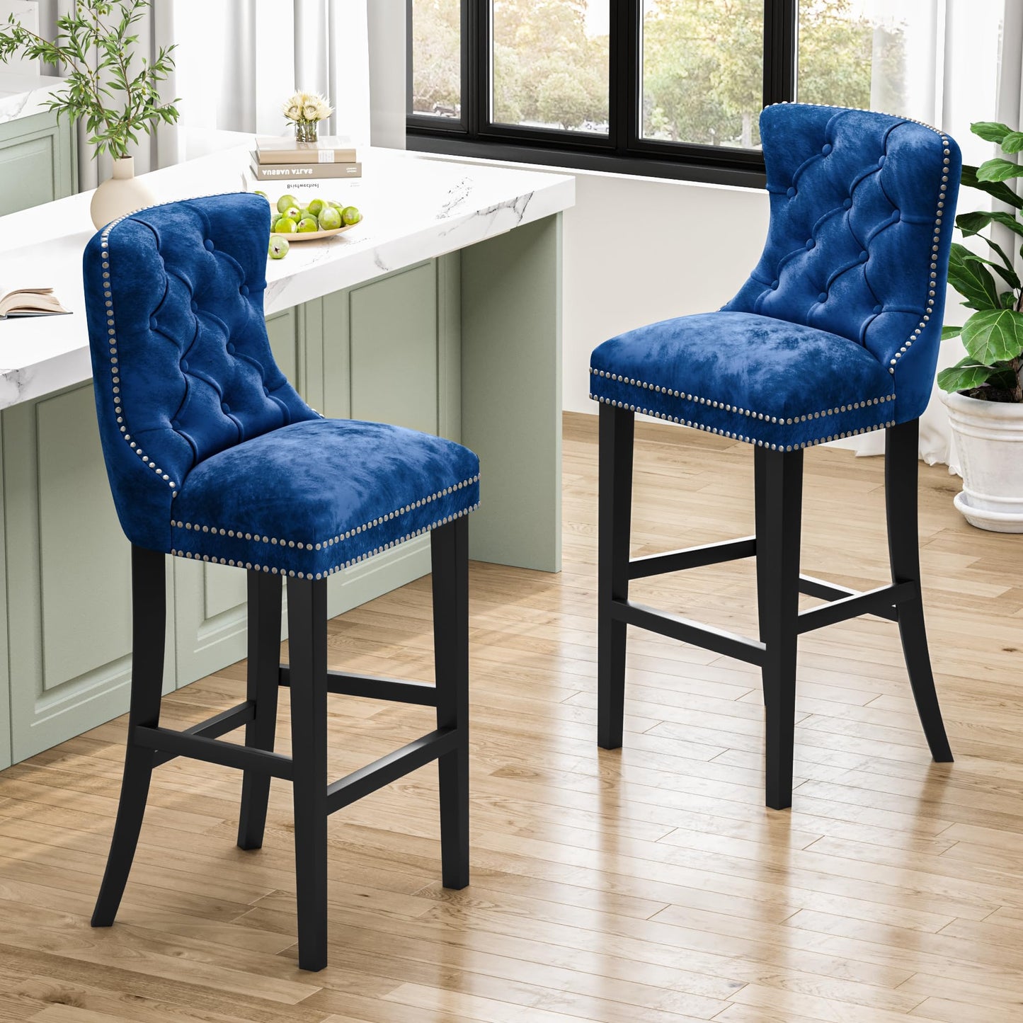 AWQM Velvet Tufted Counter Height Bar Stool Set of 4