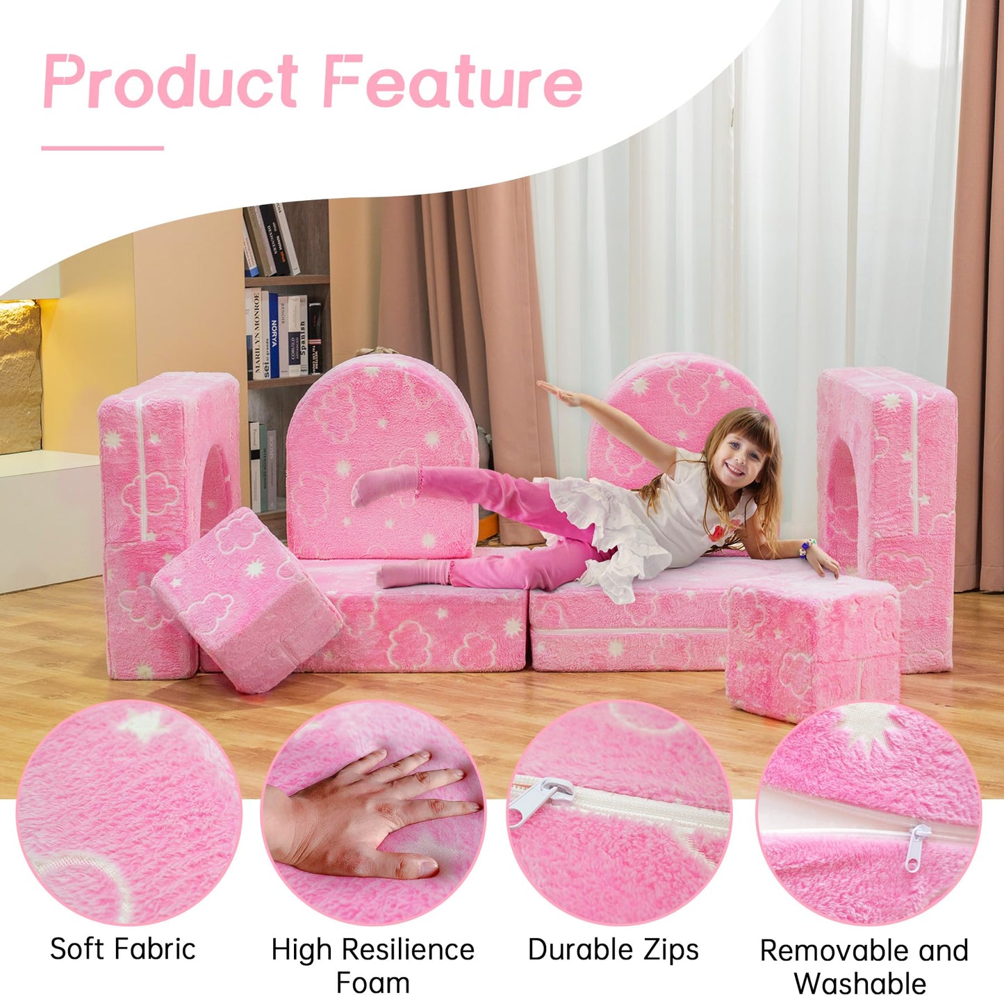 AWQM Glow-in-the-Dark Children's Sofa 8-Piece Set Modular Children's Play Sofa