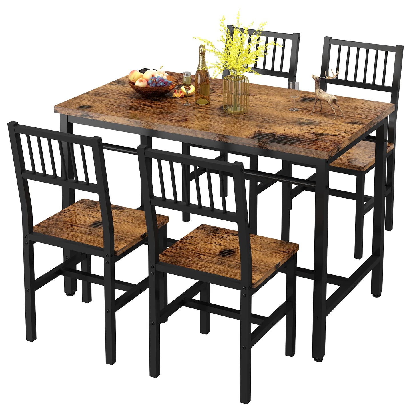 AWQM Industrial Wooden Dining Table Set for 4
