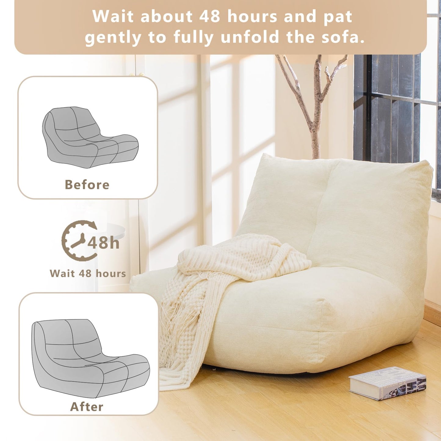 AWQM Adult bean bag chair with ergonomic support reading floor sofa chair.