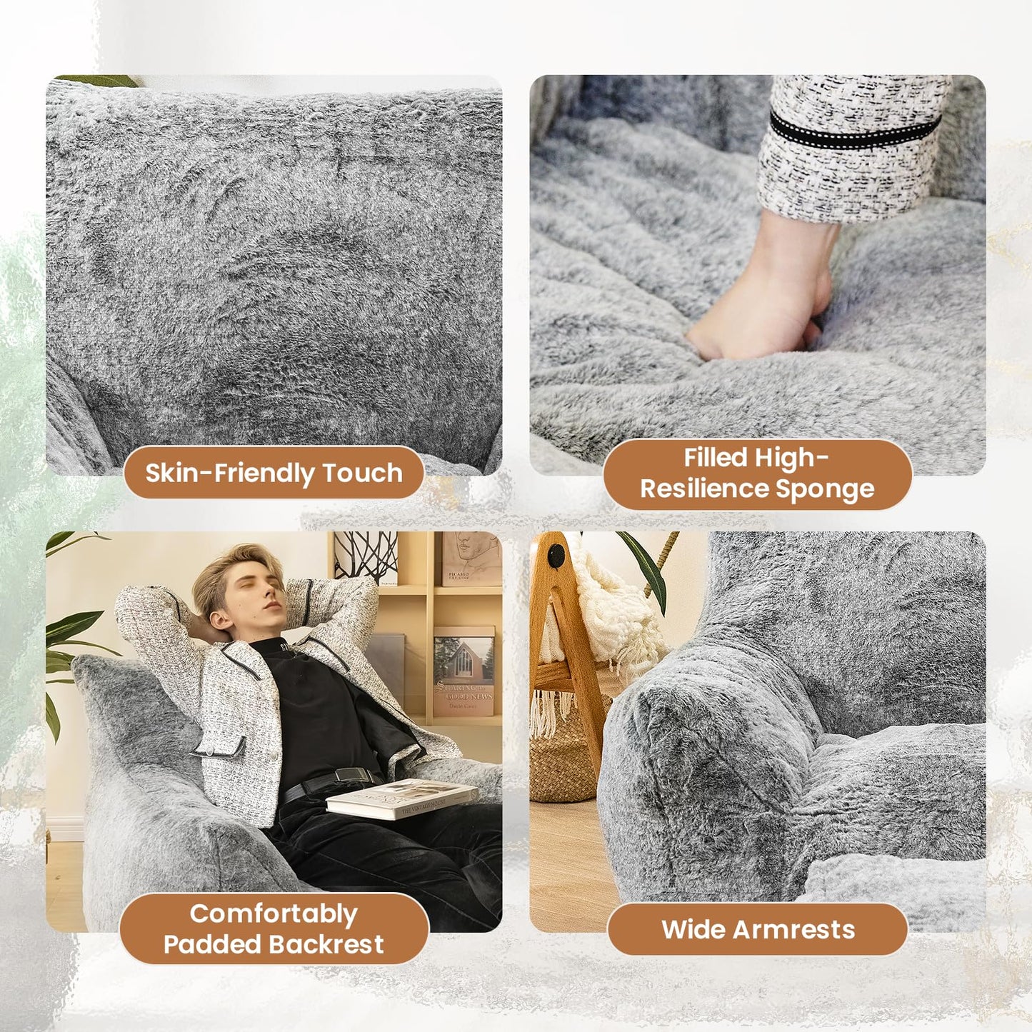 AWQM Bean Bag Chair with Footstool, Bean Bag Chair with Padded Arms