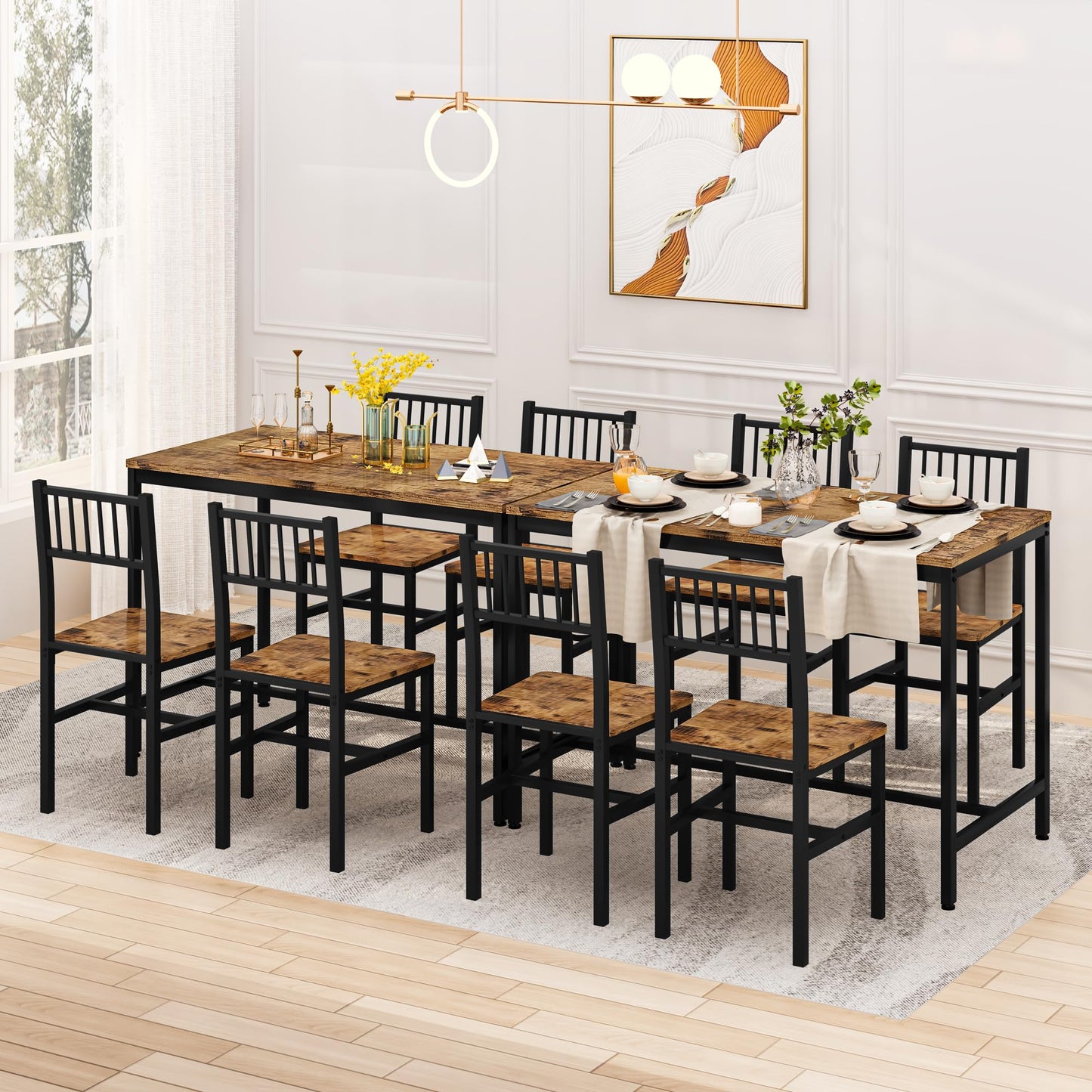 AWQM Industrial Wooden Metal Frame Dining Table and Chairs for 4 Persons