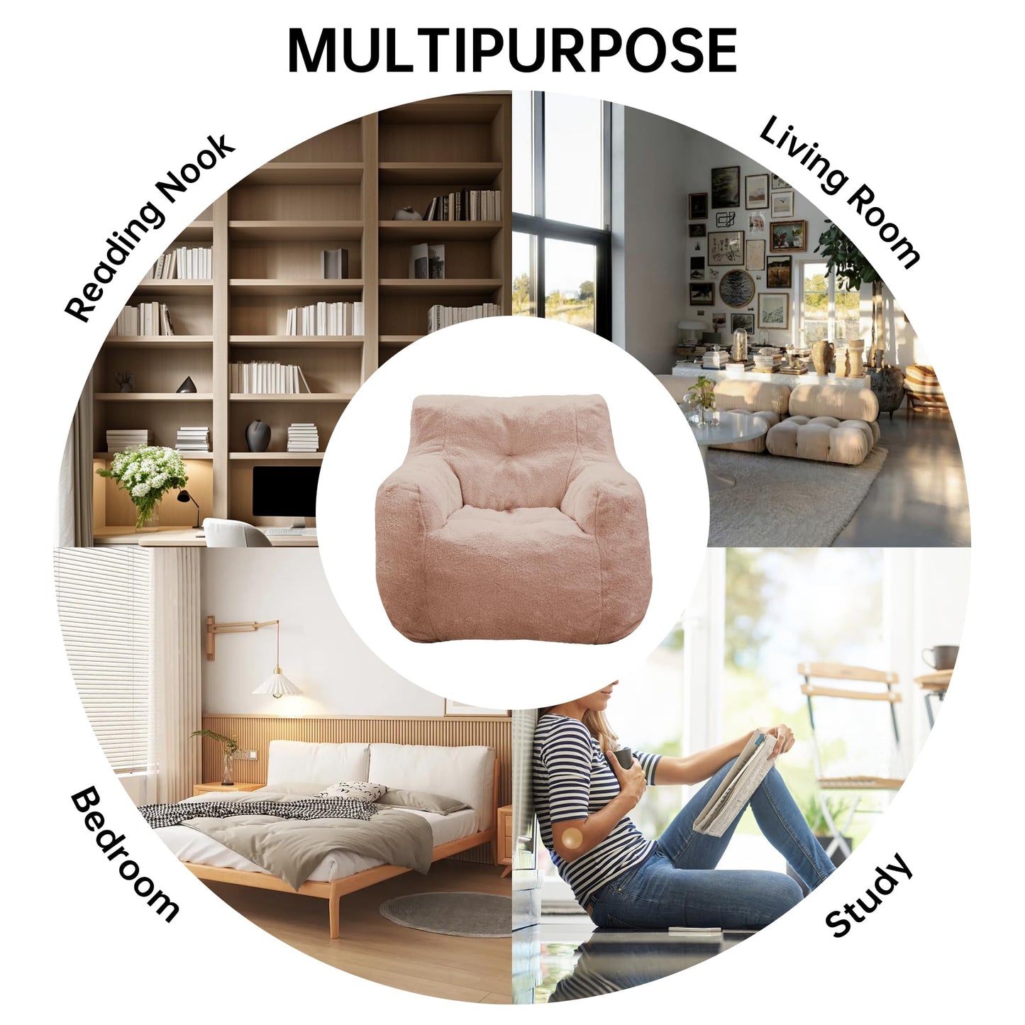 AWQM Bean Bag Chair, Tufted Soft Padded Bean Bag Chair, Lazy Susans