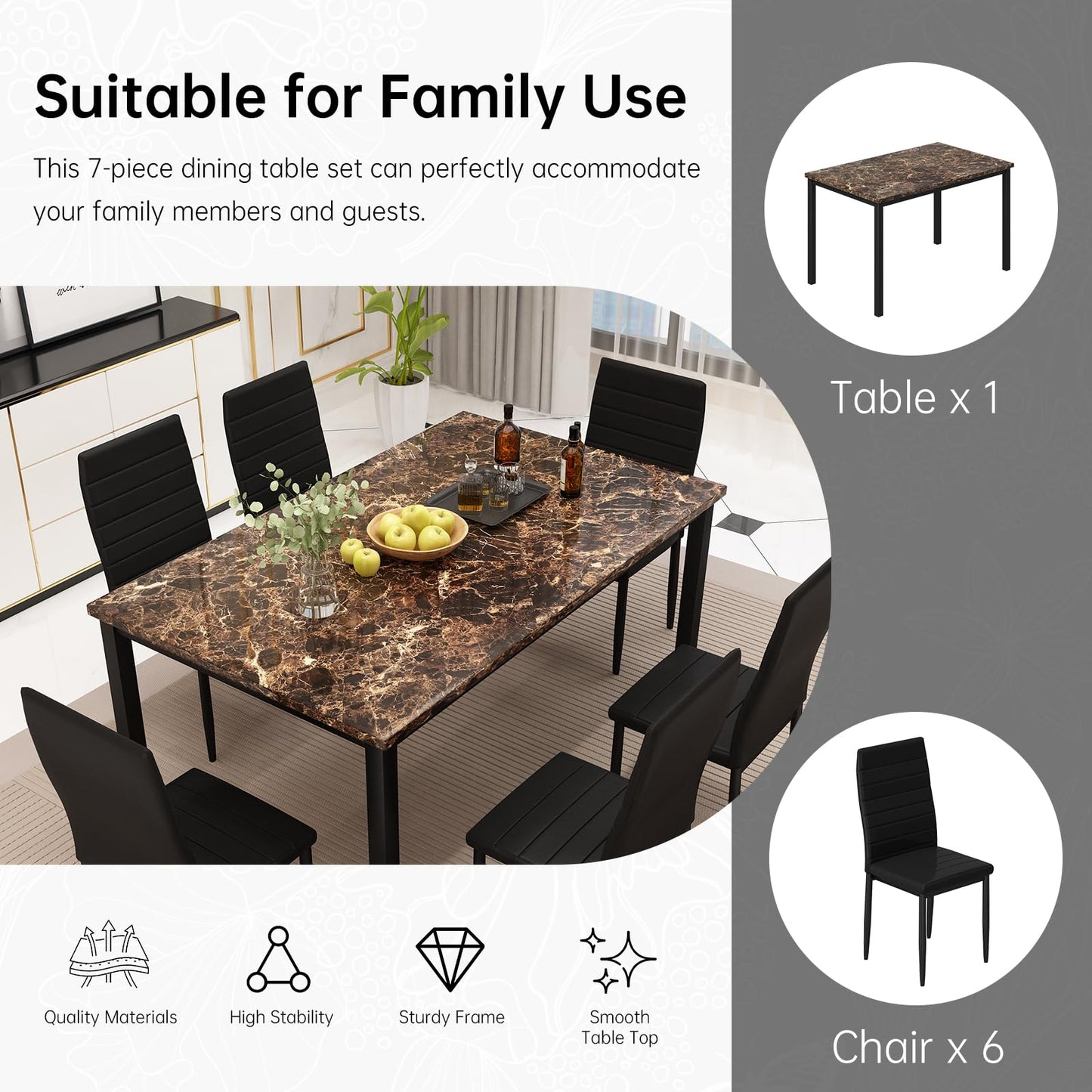 AWQM  Artificial Marble Dining Table Set 6-Person Dining Table Set