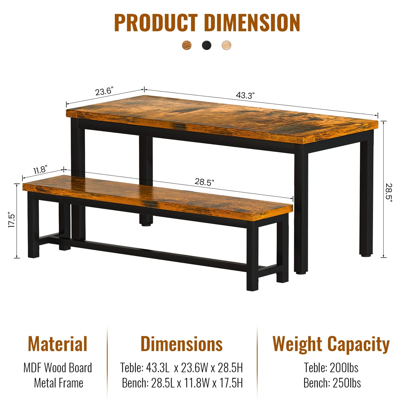 AWQM Kitchen Industrial Dining Table Set, Dining Table for 2-4