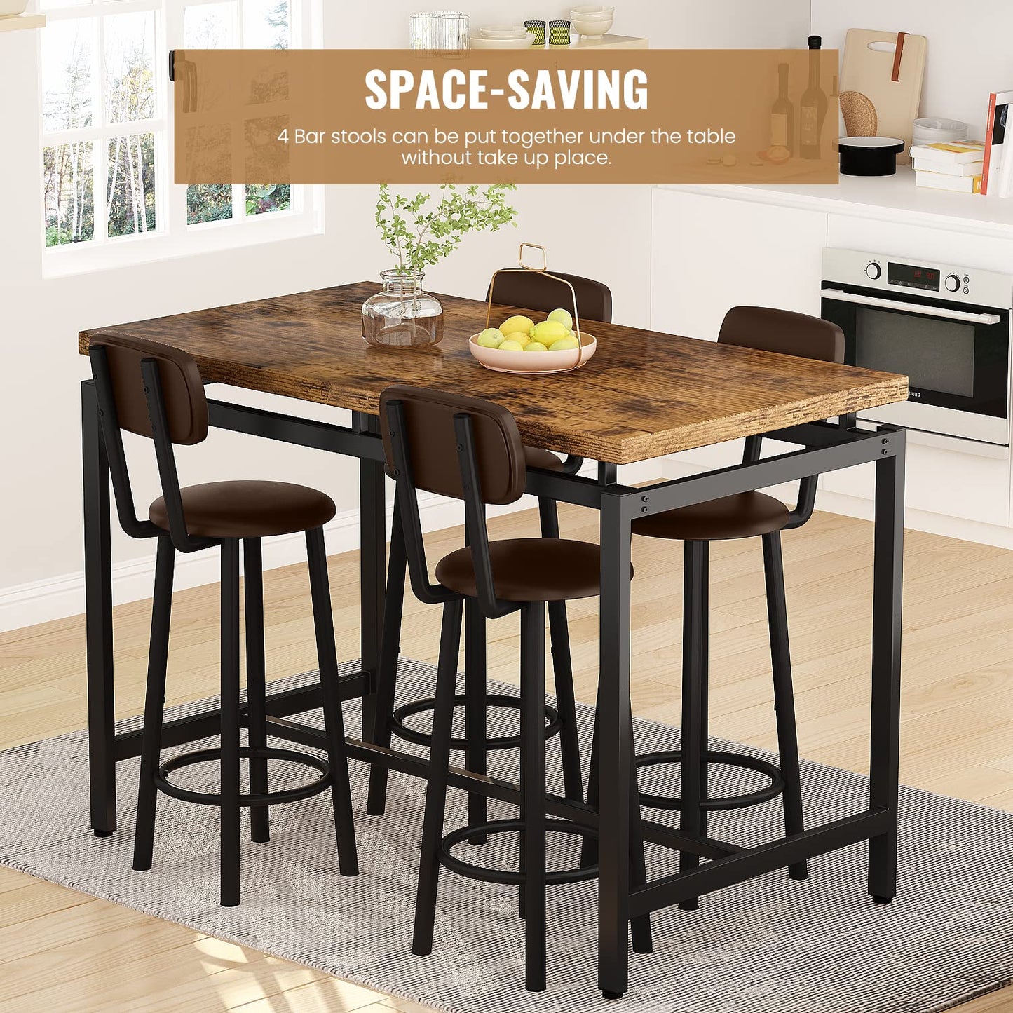 AWQM Industrial Kitchen Dining Table and Chairs for 4