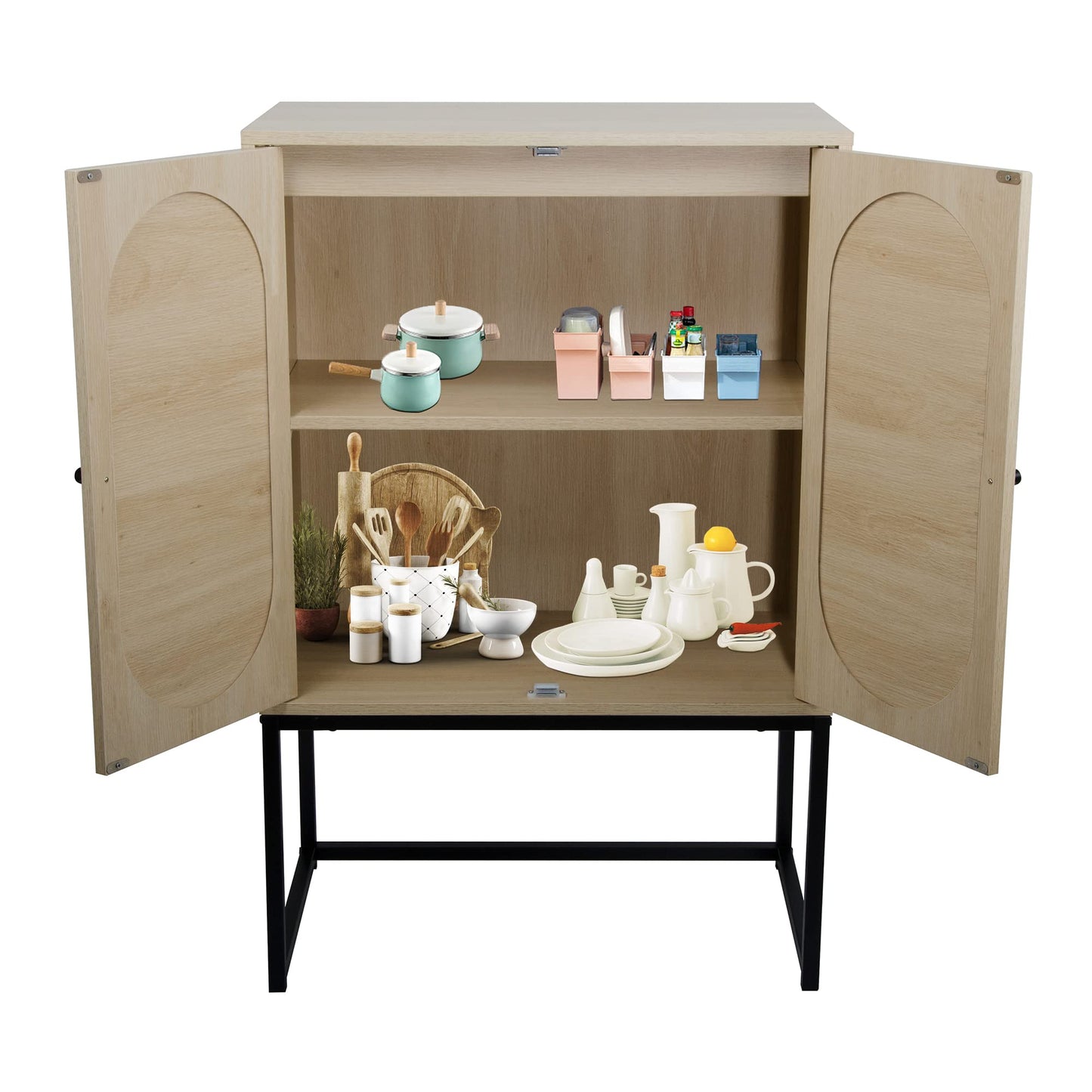 AWQM Rattan Sideboard Buffet Cabinet 2-Piece Set with Door Storage
