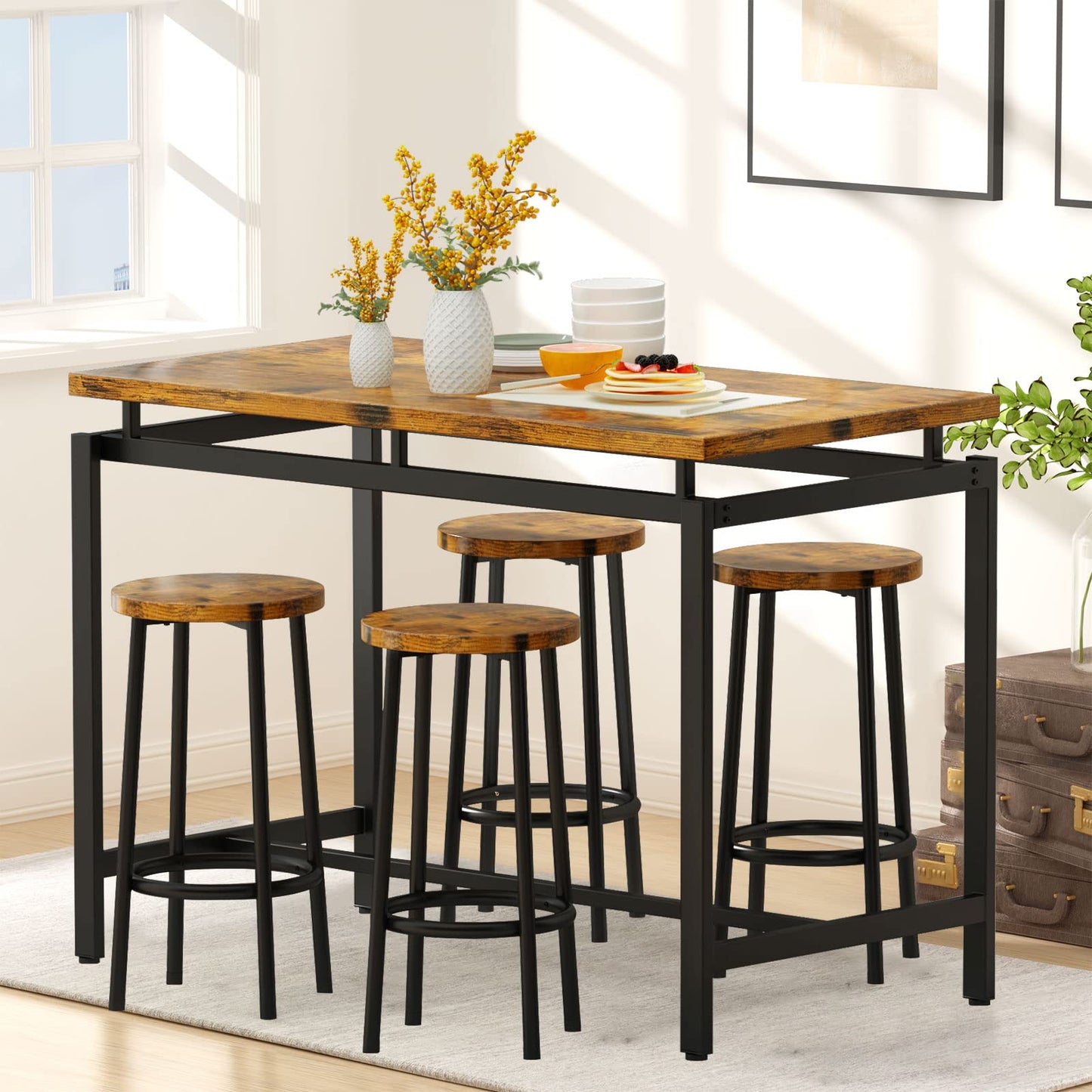 AWQM Modern Kitchen Industrial Dining Table and Chairs 4 People Dining Set