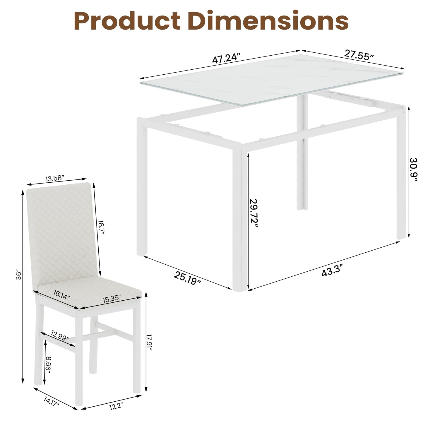 AWQM glass dining table for four, set of 5