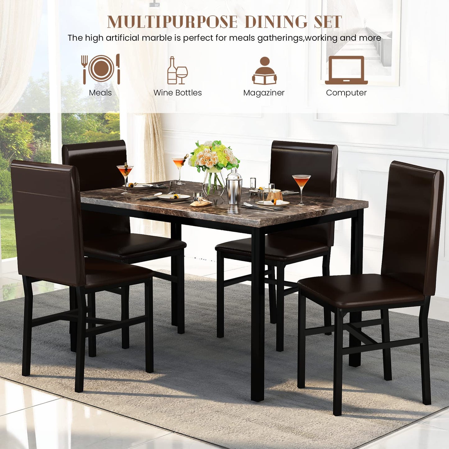 AWQM Modern Marble 4 Seater Dining Table and Chairs