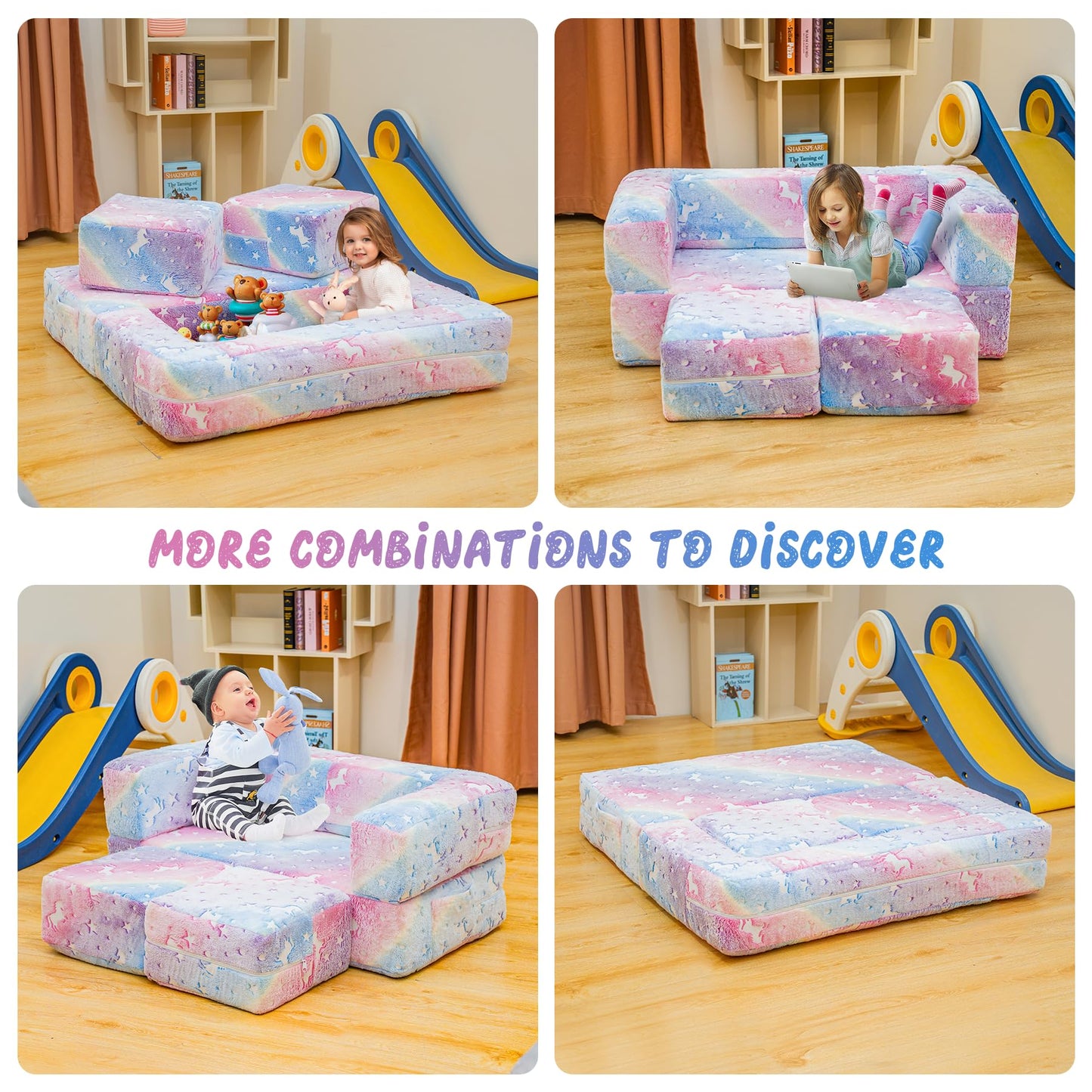 AWQM Foldable modular children's play sofa, glow-in-the-dark children's play sofa