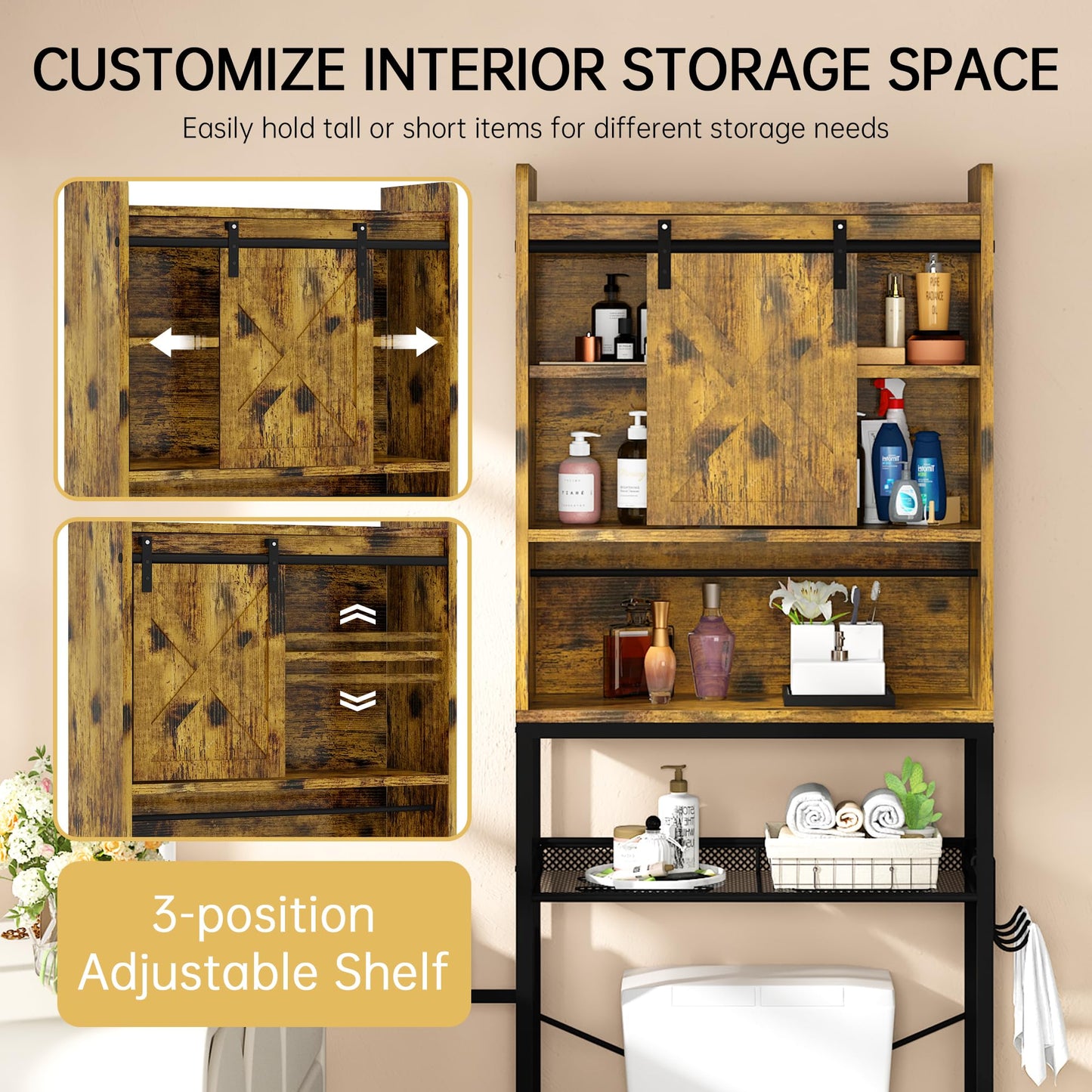 AWQM Industrial Wooden Above Toilet Storage Cabinet
