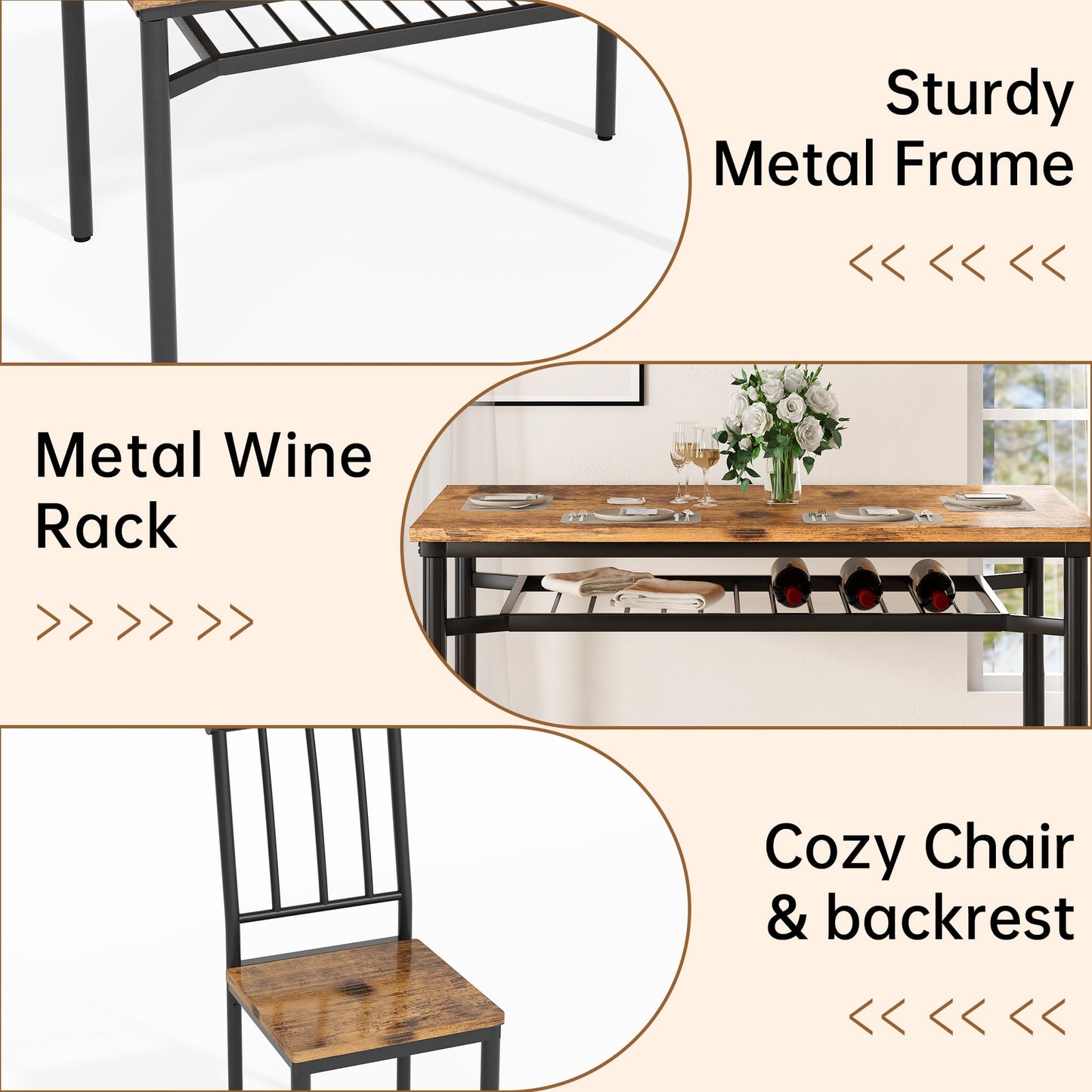 AWQM Industrial Wooden Kitchen Table Chair Dining Table Adjustable Table Legs