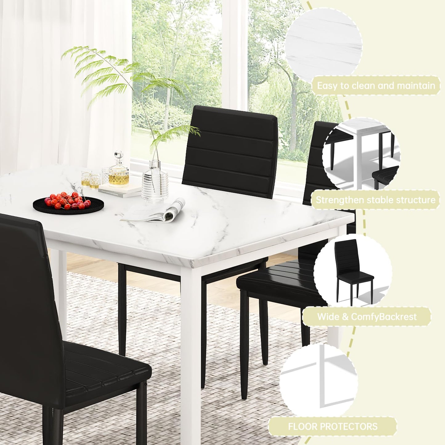 AWQM Faux Marble Dining Table and Chairs Set,4 Dining Table and Chairs