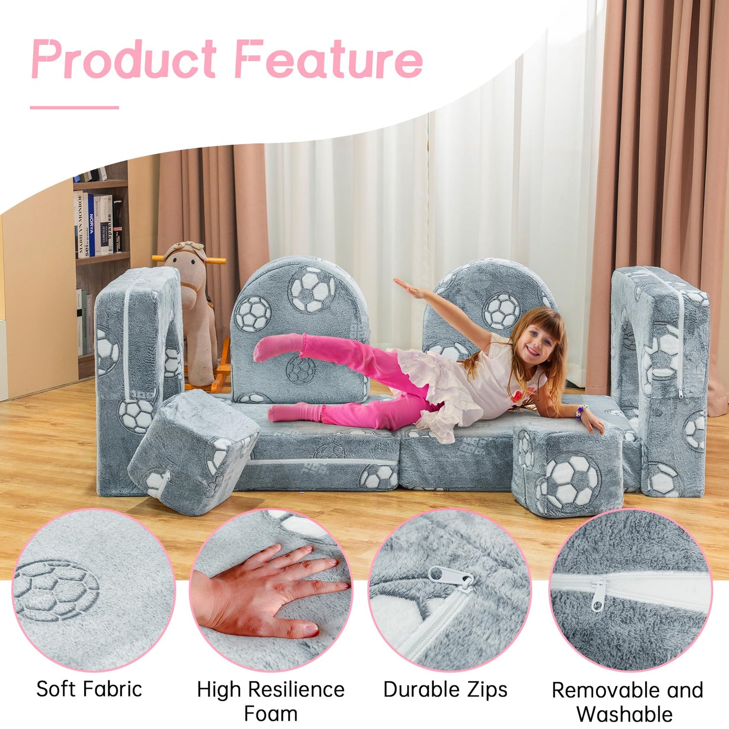 AWQM Glow-in-the-Dark Children's Sofa 8-Piece Set Modular Children's Play Sofa