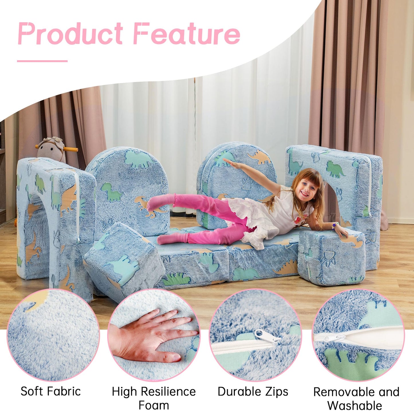 AWQM Glow-in-the-Dark Children's Sofa 8-Piece Set Modular Children's Play Sofa
