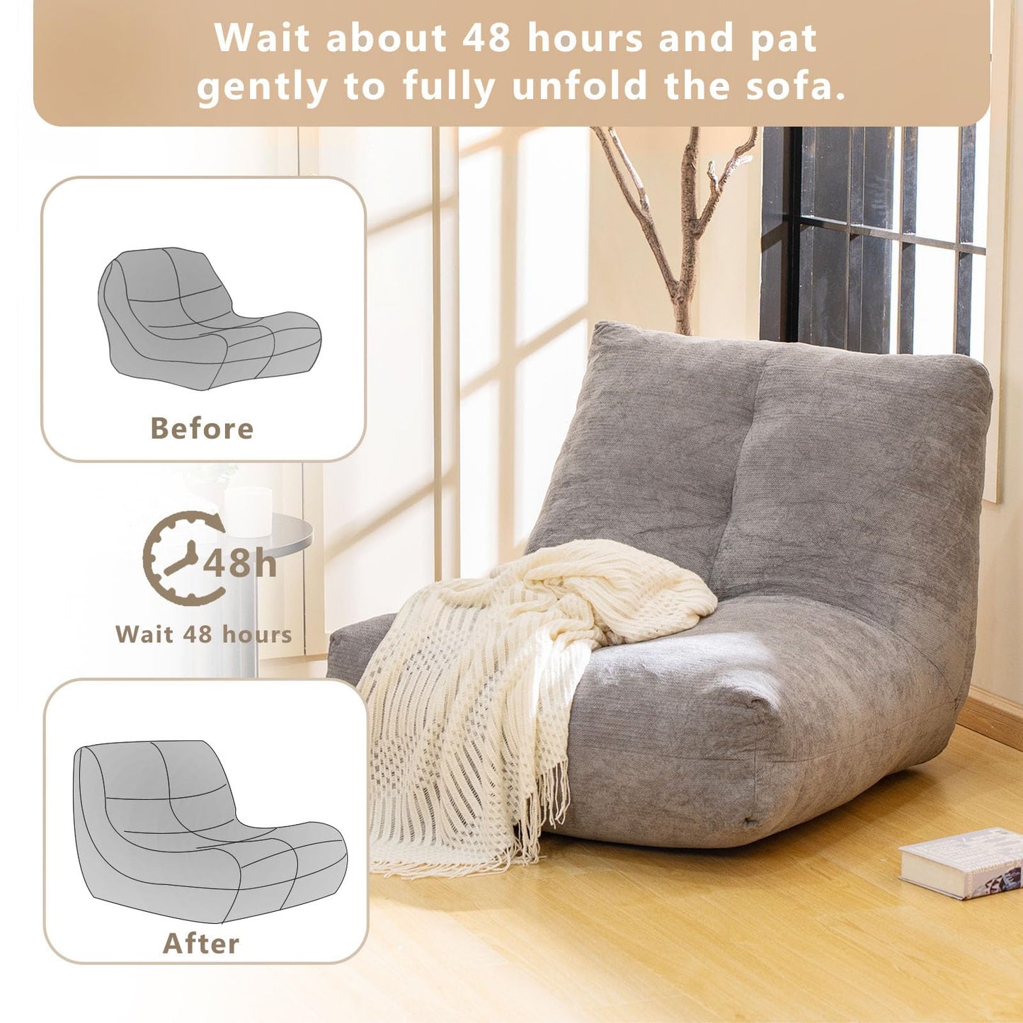 AWQM Adult bean bag chair with ergonomic support reading floor sofa chair.