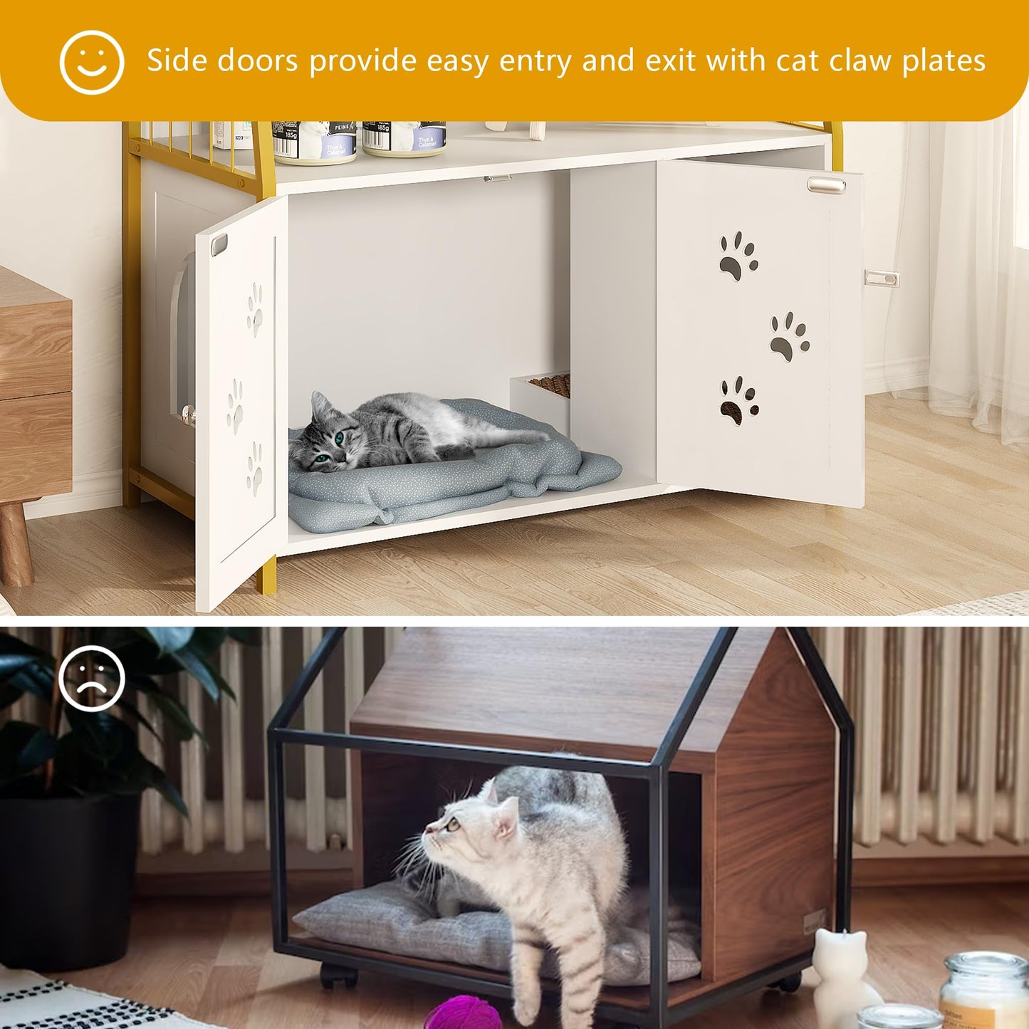 AWQM Large Wooden Cat Litter Box with Hooks and Anti-Scratch Hooks