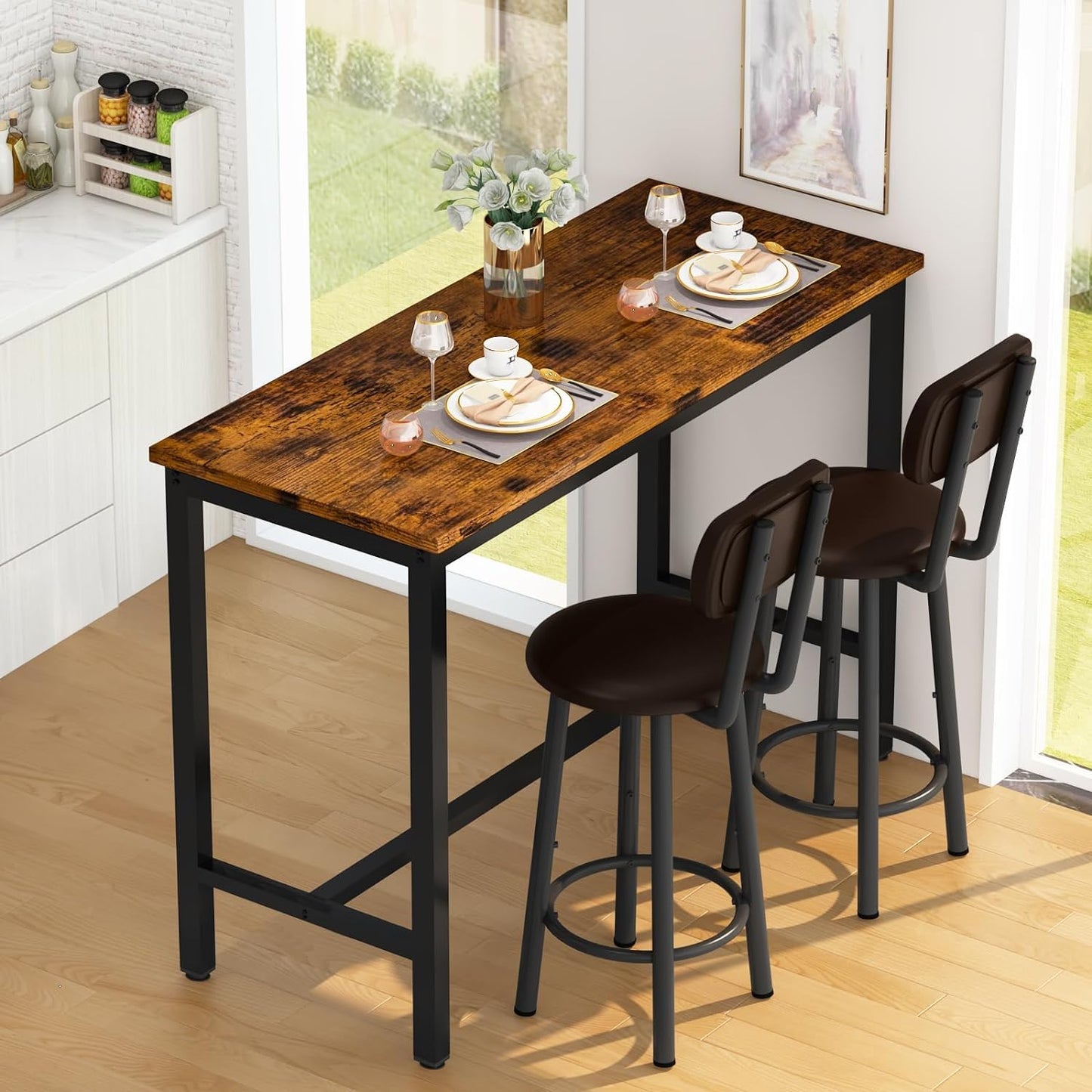 AWQM Bar Dining Set, 3-Piece Dining Table Set, PU Leather Stools