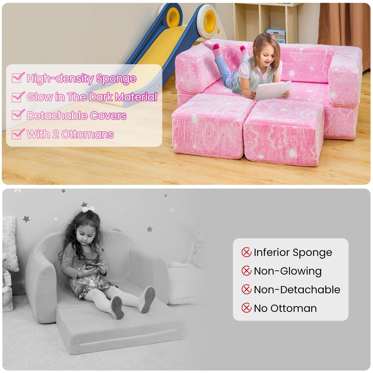 AWQM Foldable modular children's play sofa, glow-in-the-dark children's play sofa