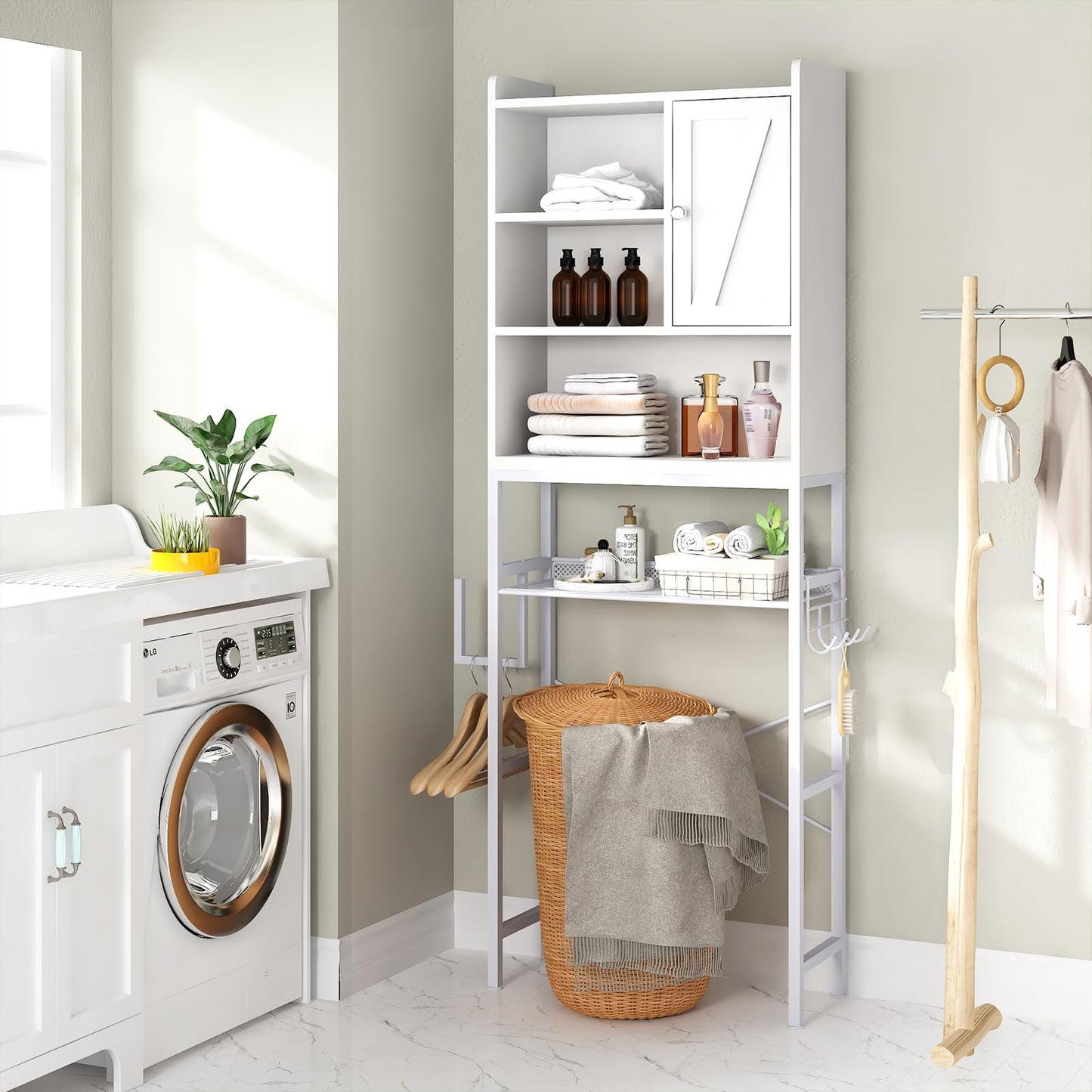 AWQM Wooden Single Door Above Toilet Space Saver Cabinet