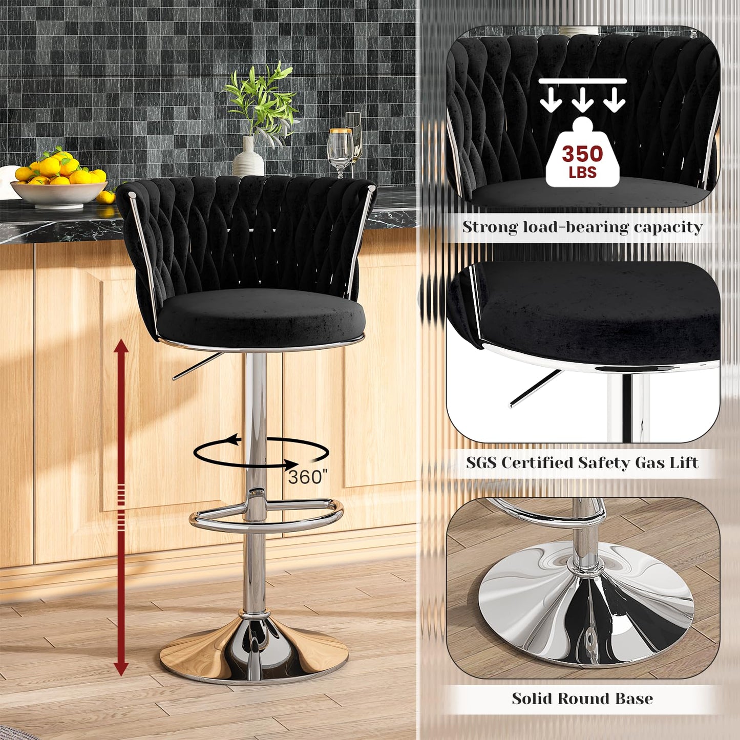 AWQM Bar Stool Set Velvet Swivel Chair