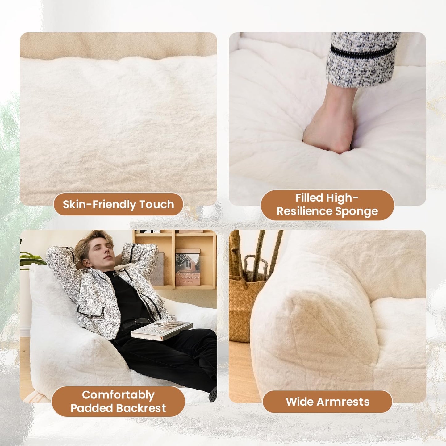 AWQM Bean Bag Chair with Footstool, Bean Bag Chair with Padded Arms
