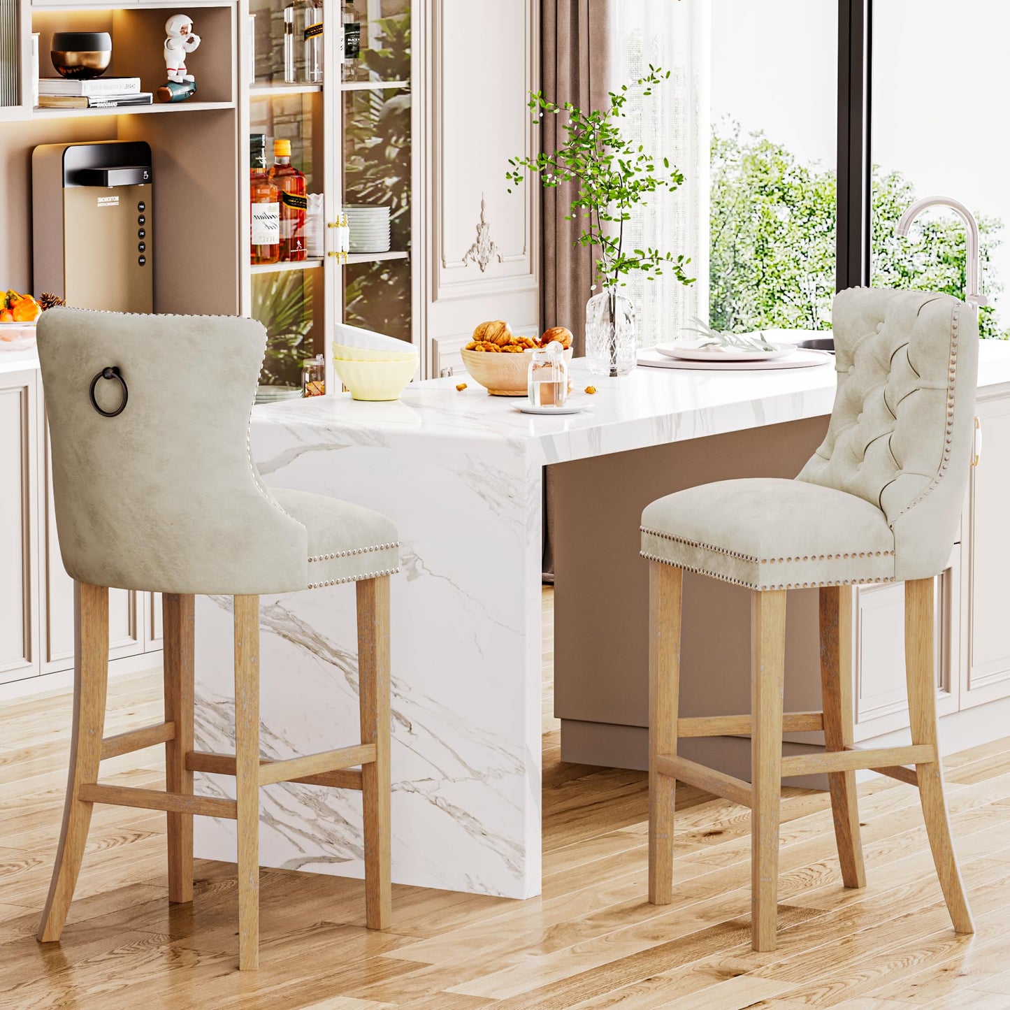 AWQM Velvet Tufted Counter Height Bar Stool Set of 4
