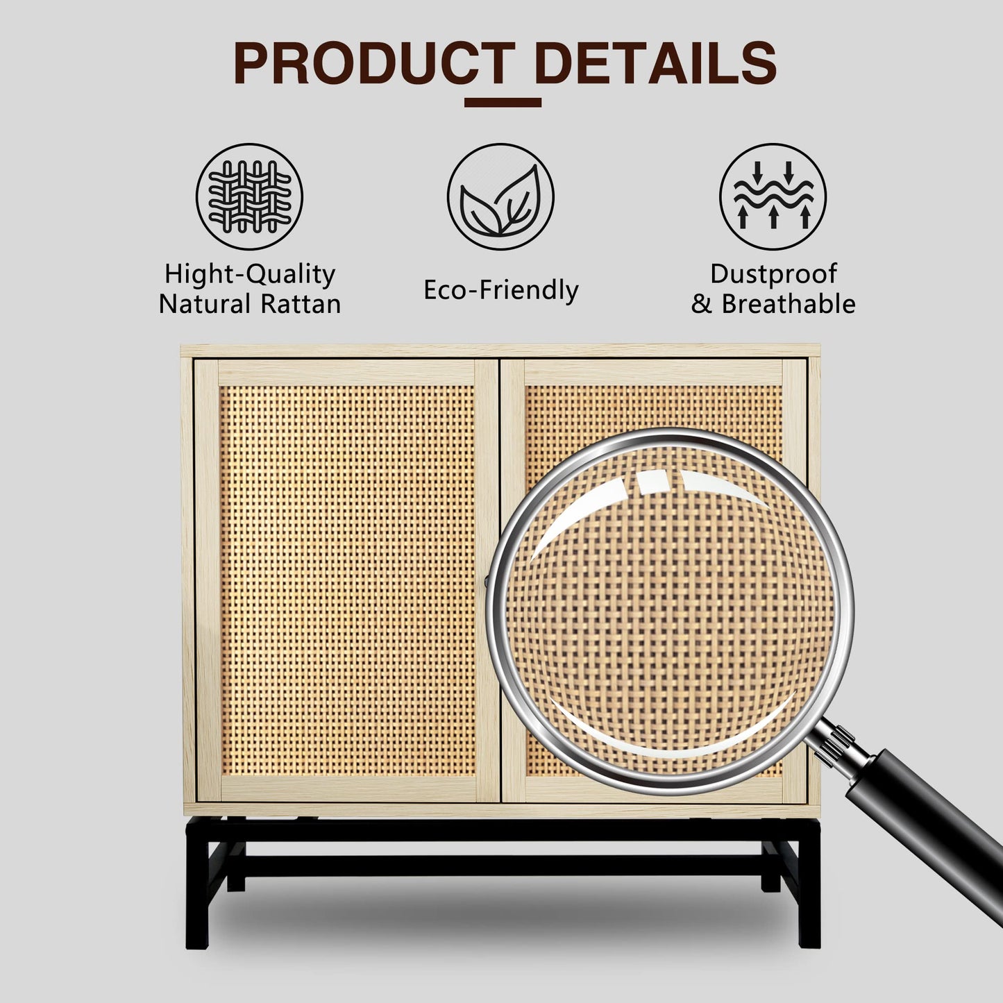 AWQM Storage Sideboard Natural Rattan Door Storage Cabinet(1PCS)