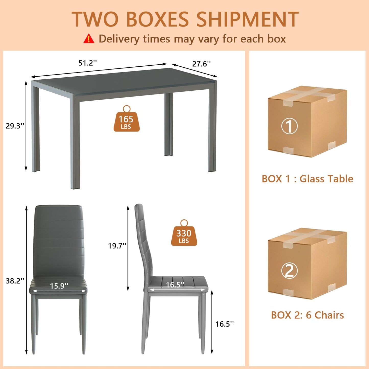AWQM Glass Dining Table, Set of 7, Dining Table for 6