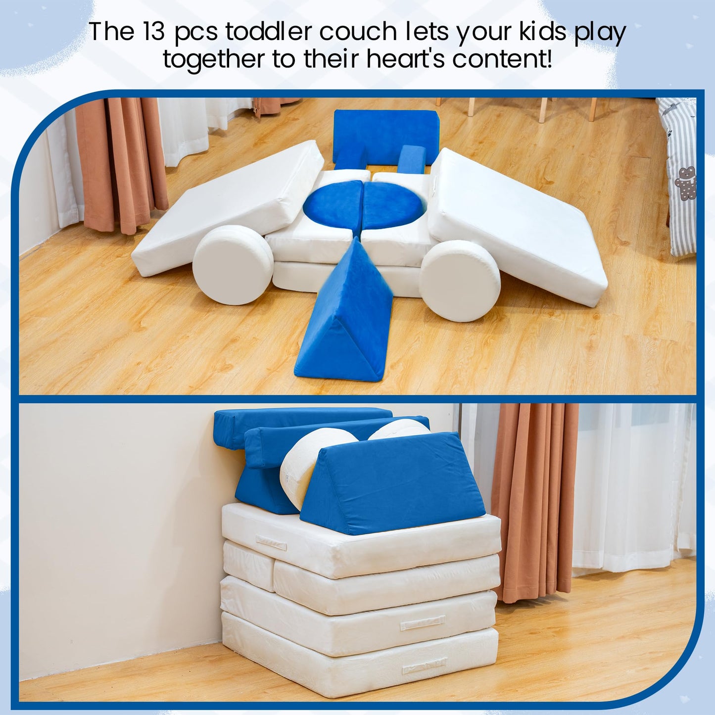 AWQM 13 Piece Modular Kids Play Sofa, Kids Sofa with Washable Velvet Cover