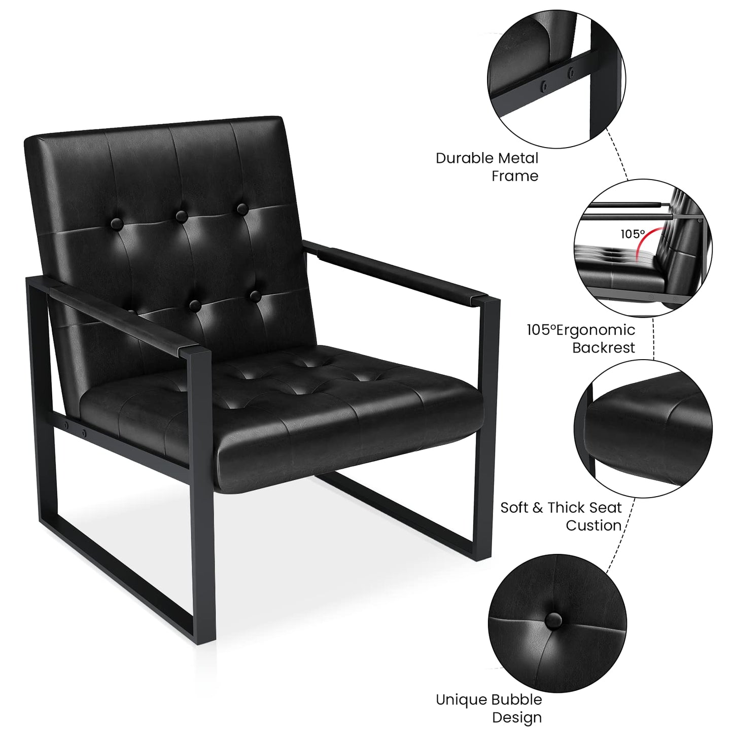 AWQM Mid-Century Armrest Tufted Faux Leather Upholstered Chair