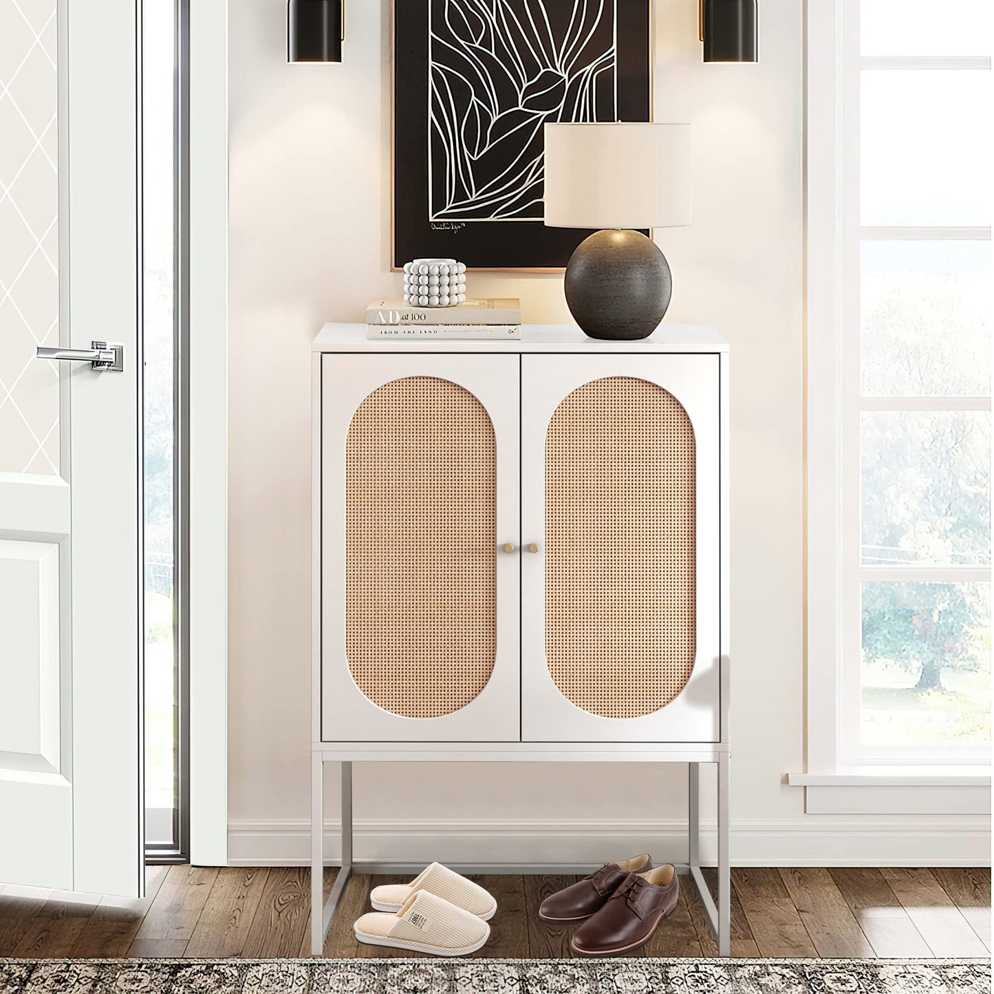 AWQM Rattan Sideboard Buffet Cabinet 2-Piece Set with Door Storage