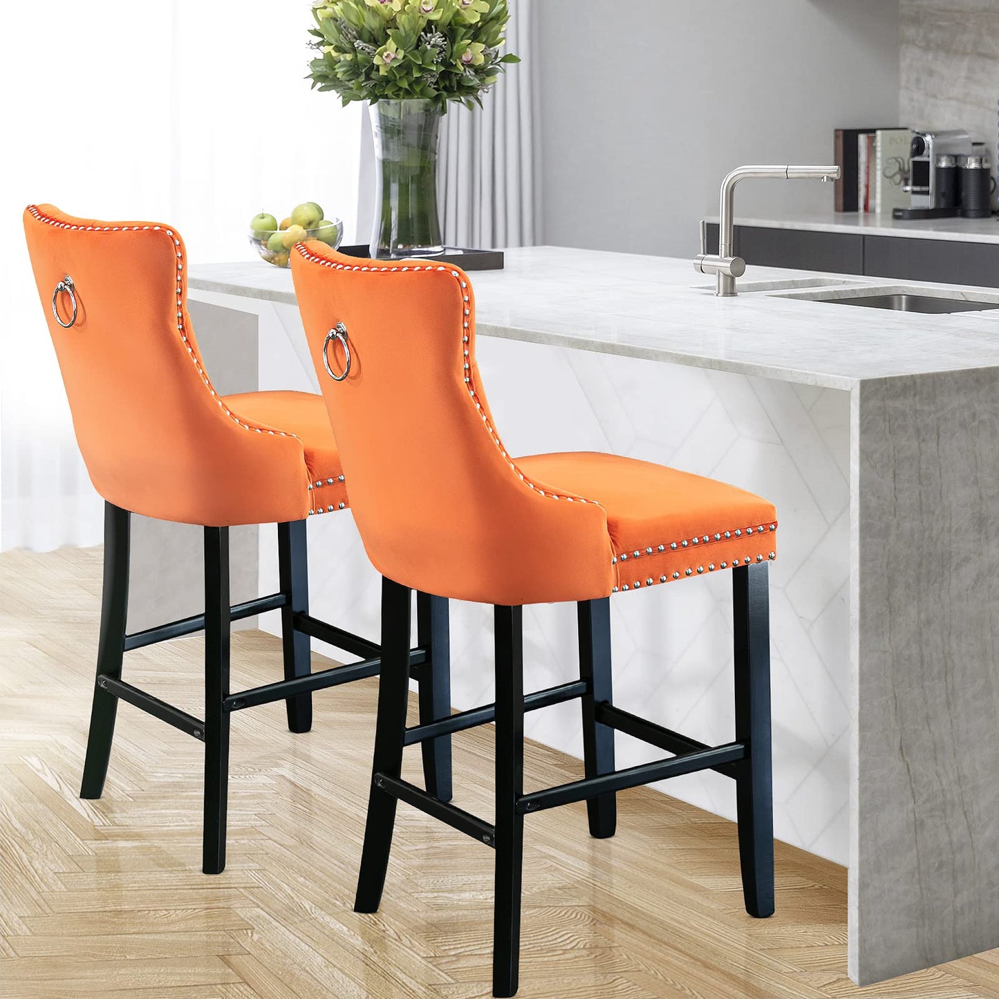 AWQM Velvet Tufted Wine Cooler High Bar Stool Set of 2
